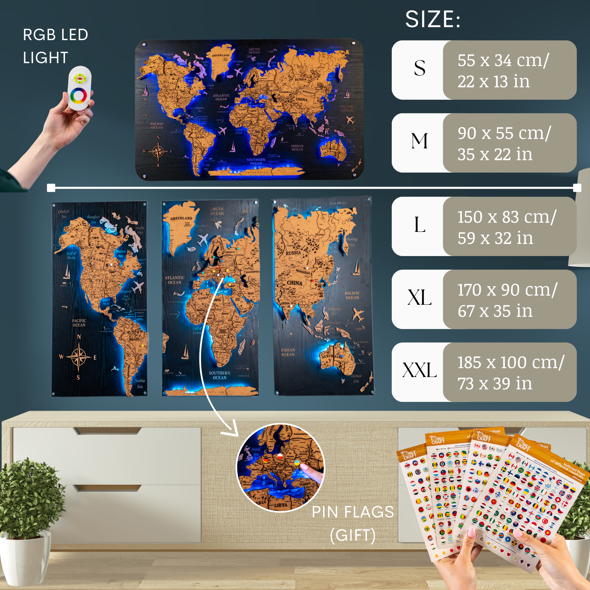 World Map Set Of 3 Cork