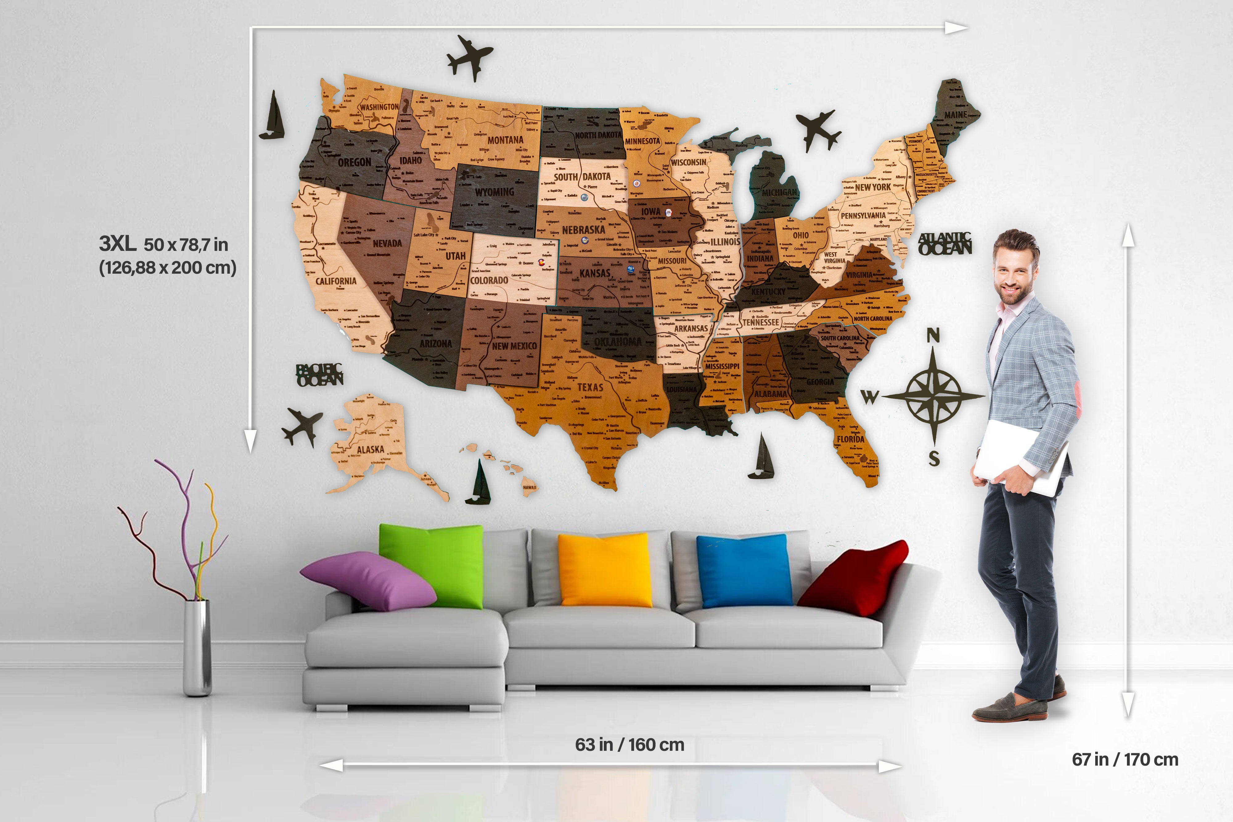 USA Wooden Map LED
