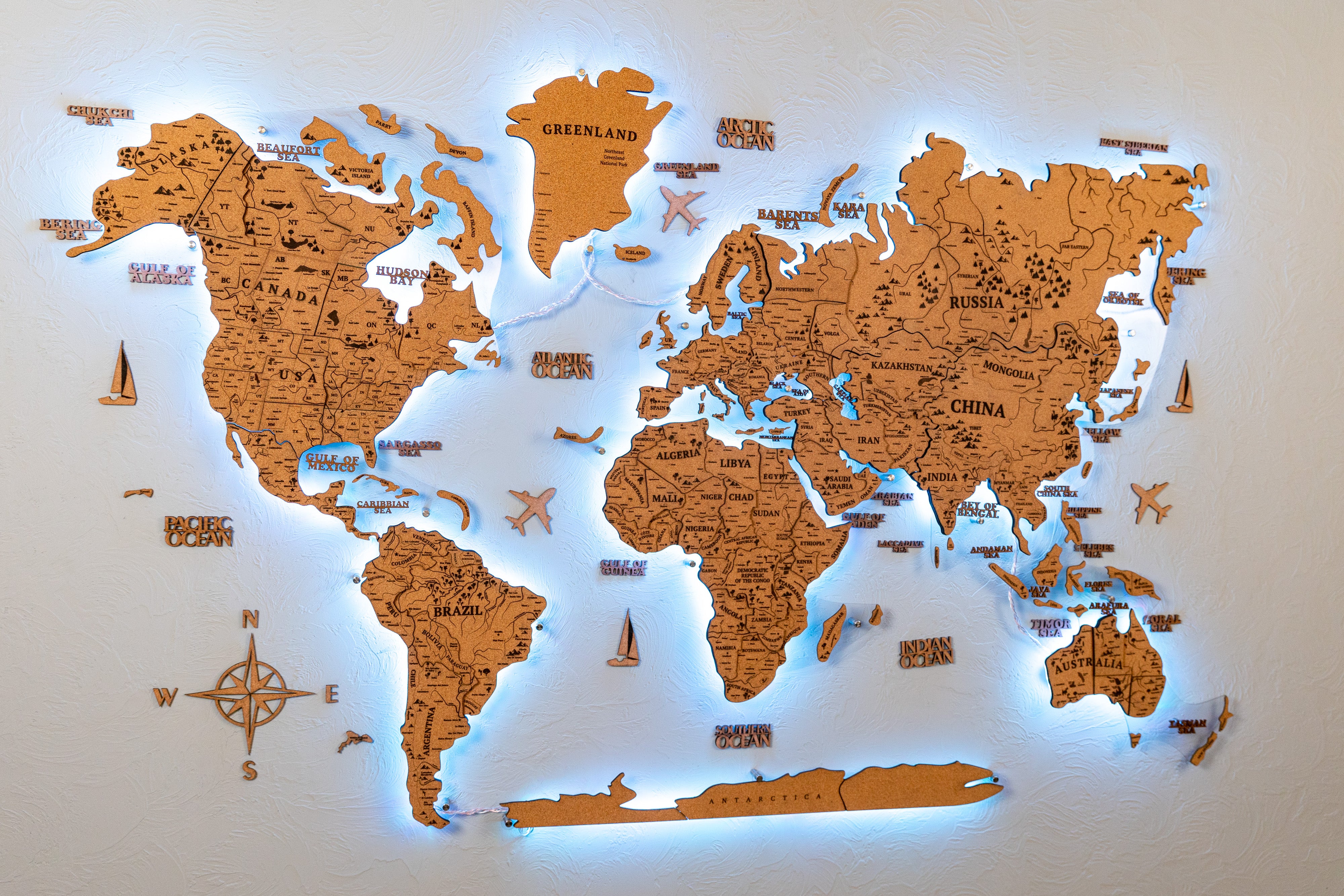 World Map Cork Led