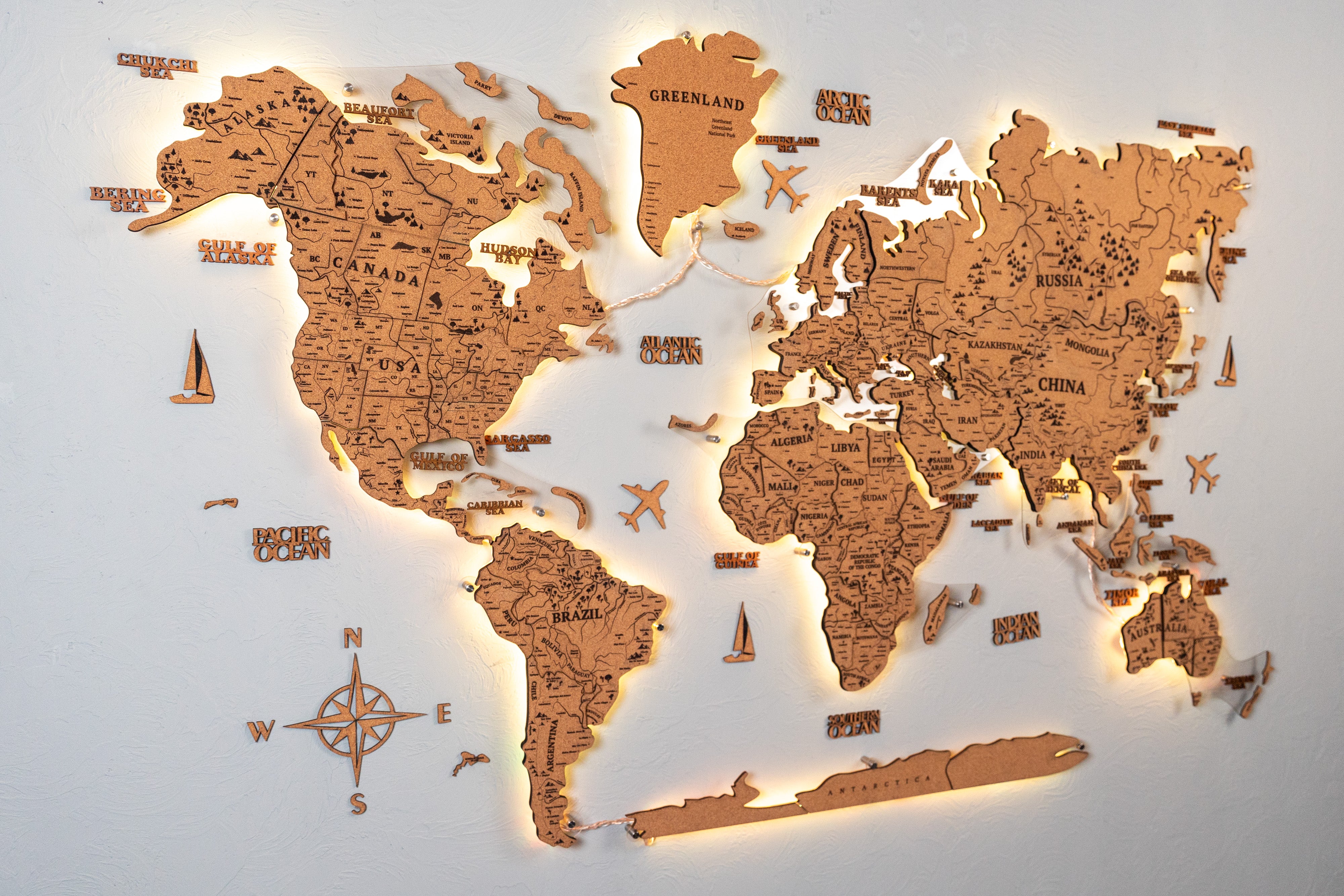 World Map Cork Led