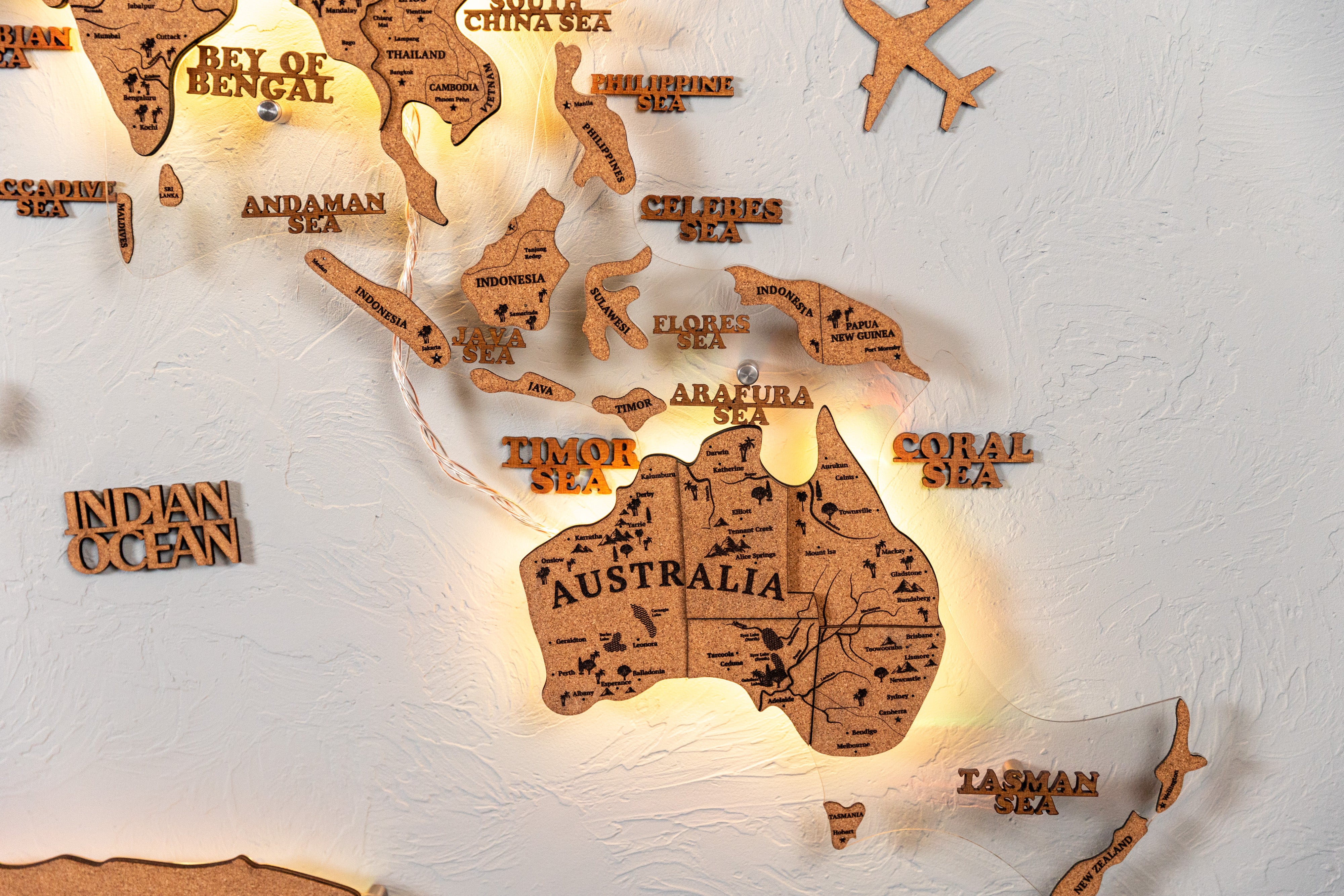 World Map Cork Led