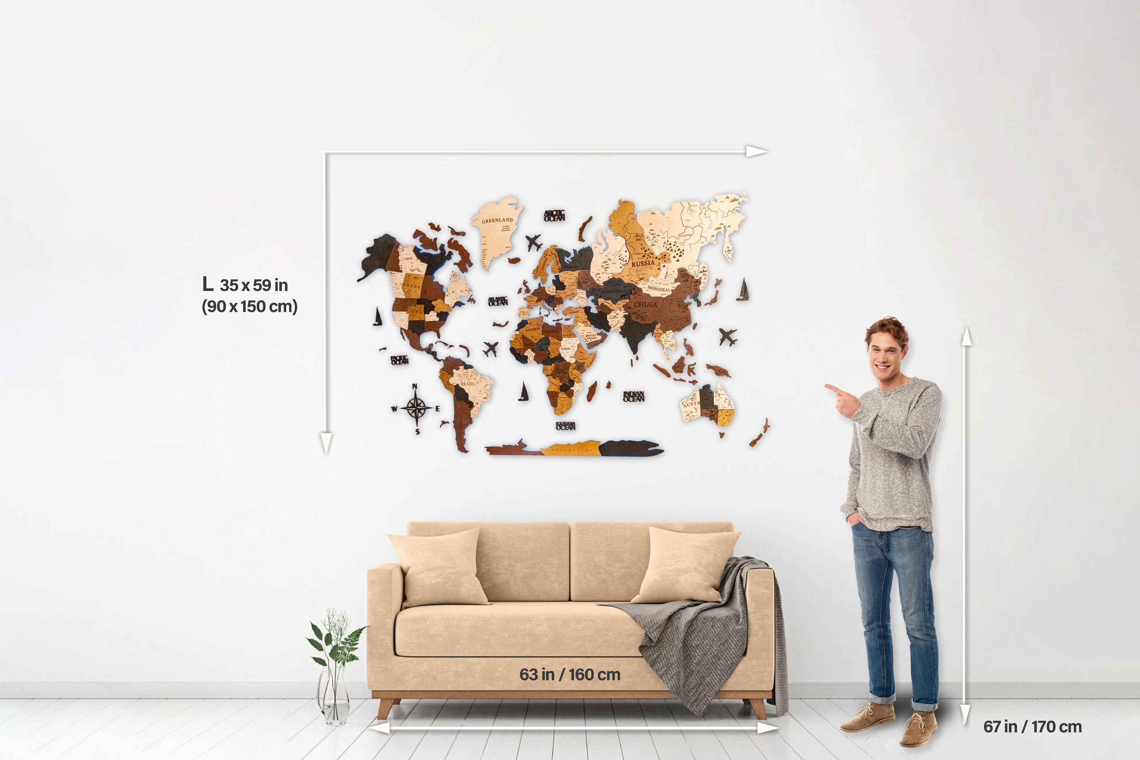 World Map Cork Led