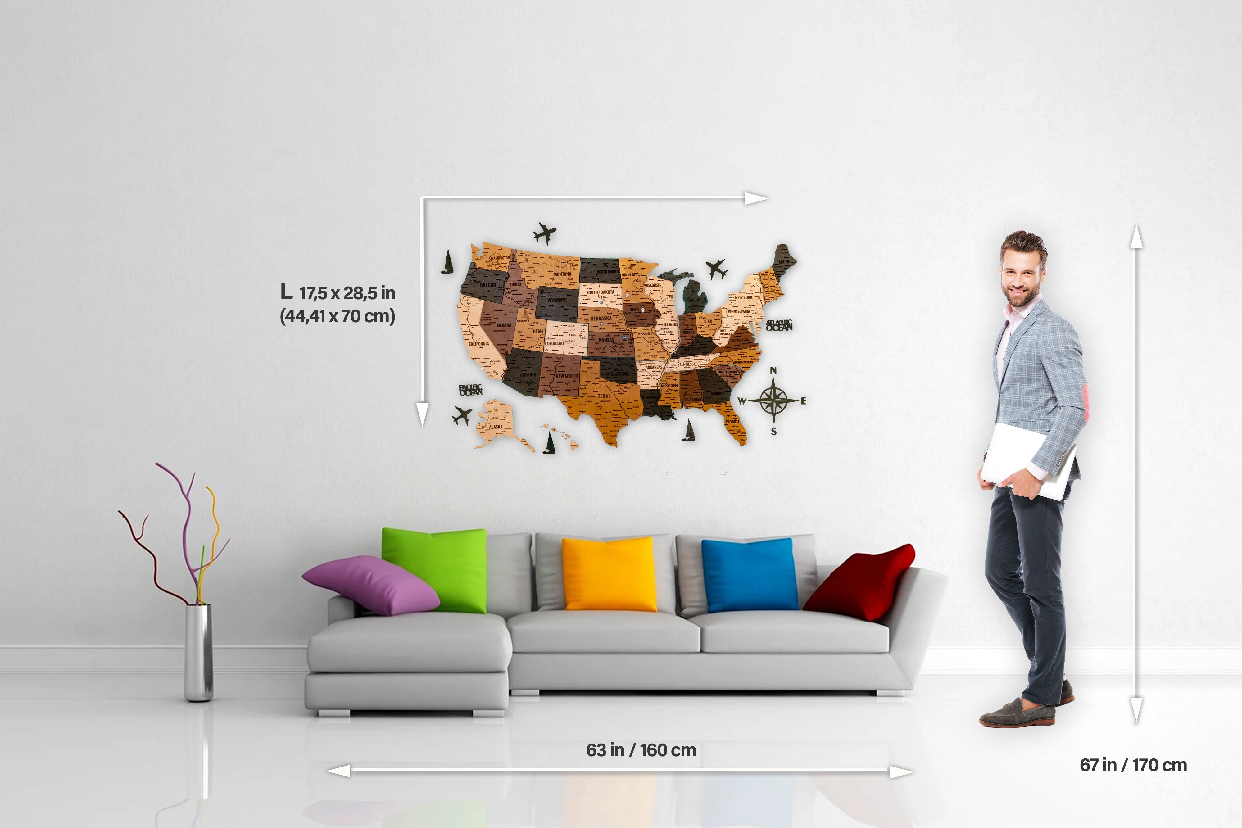 USA Wooden Map LED