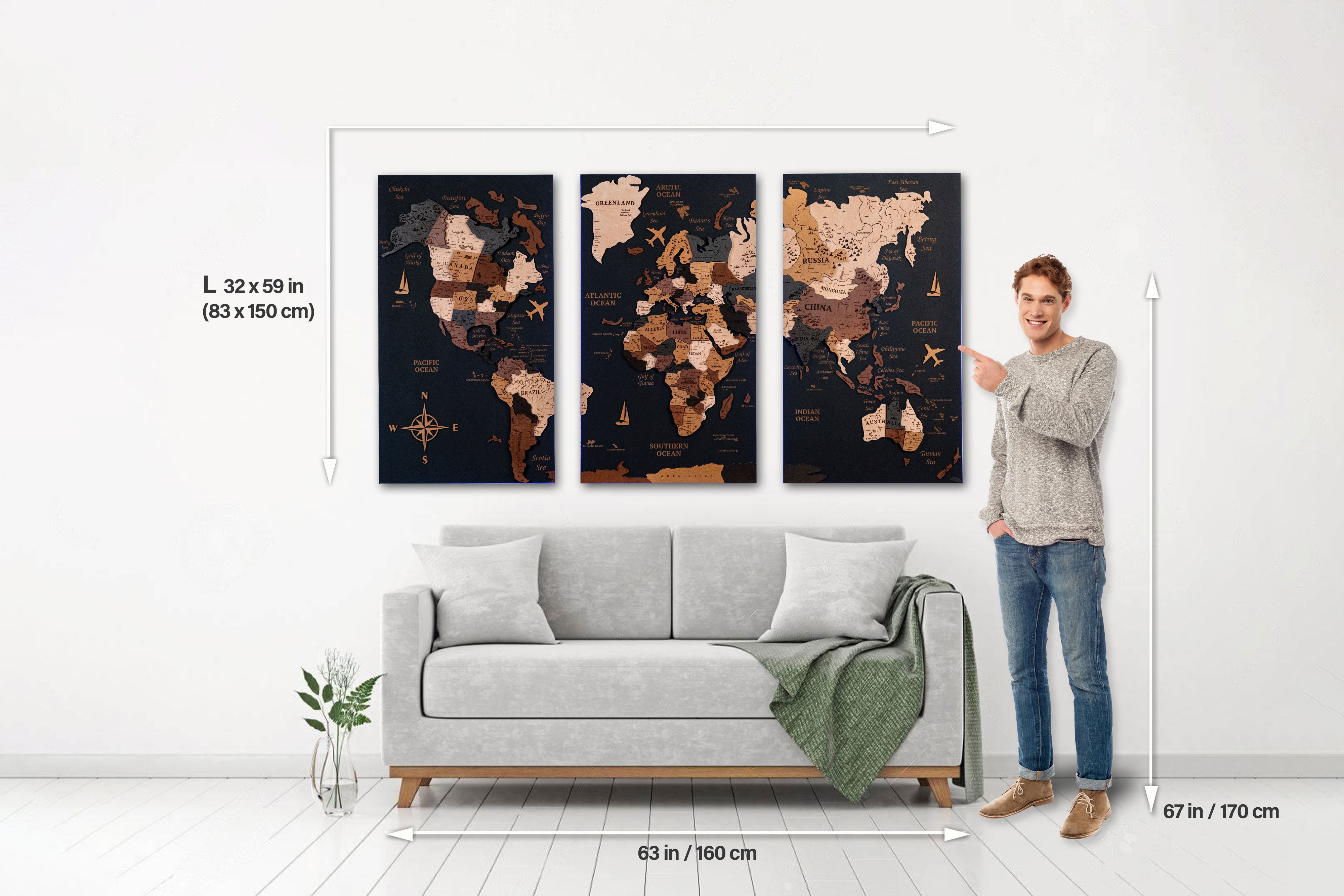 Wooden World Map on board