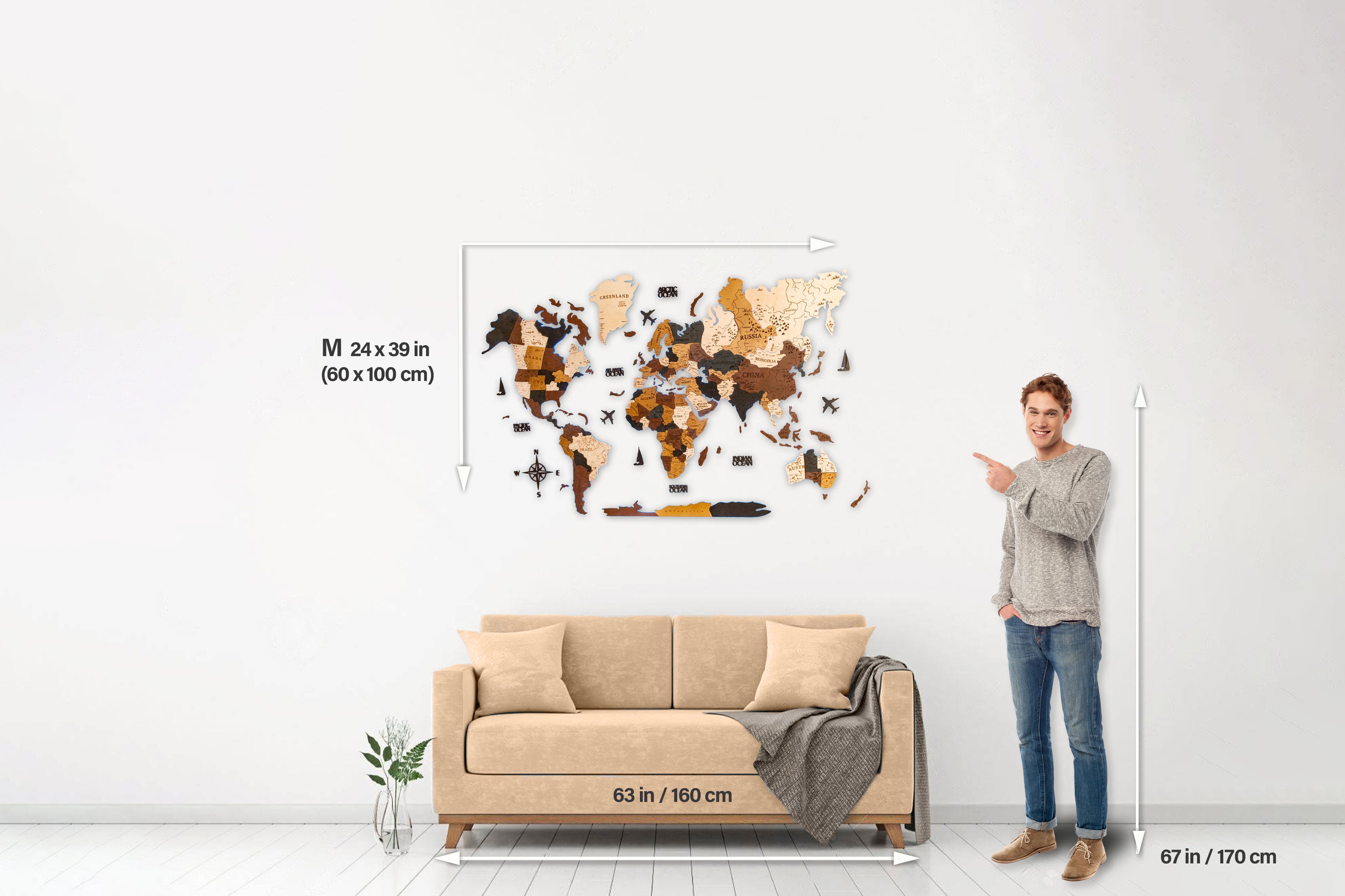 World Map Cork Led