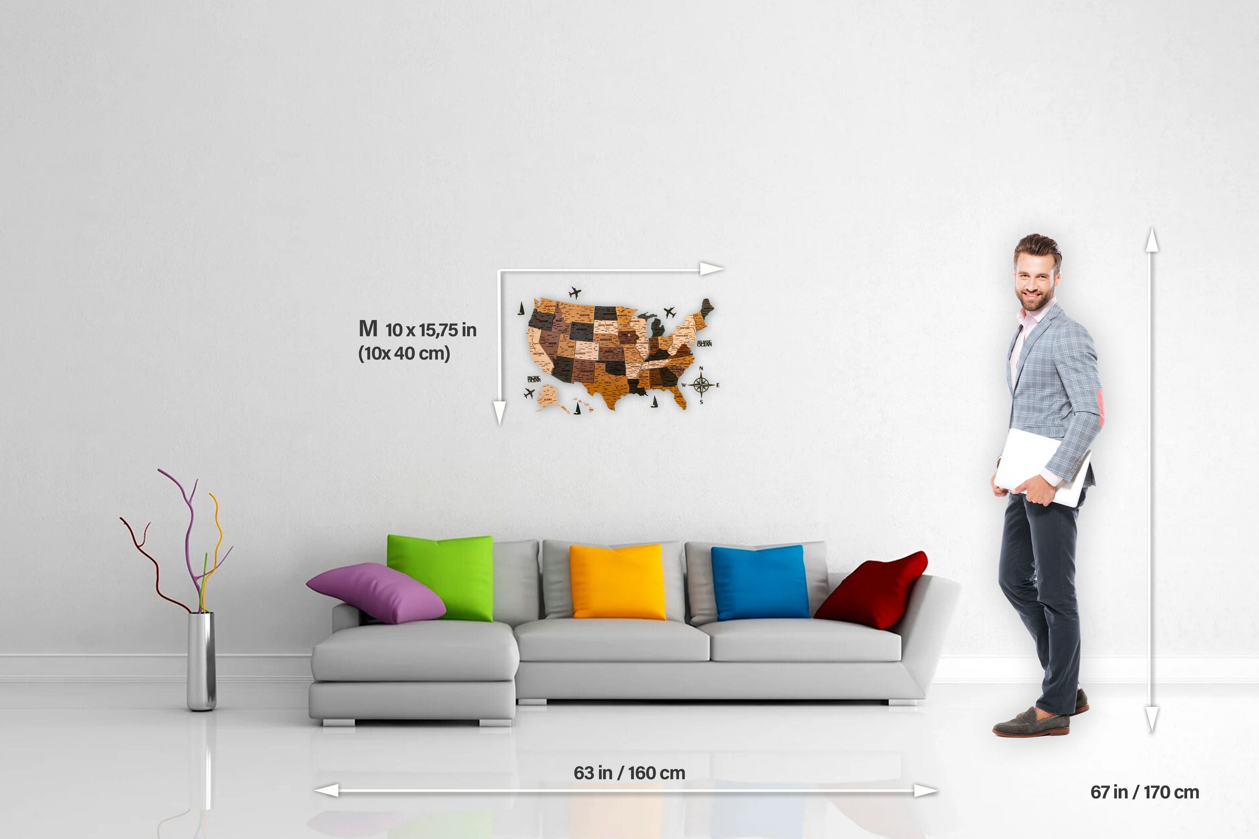 USA Wooden Map LED
