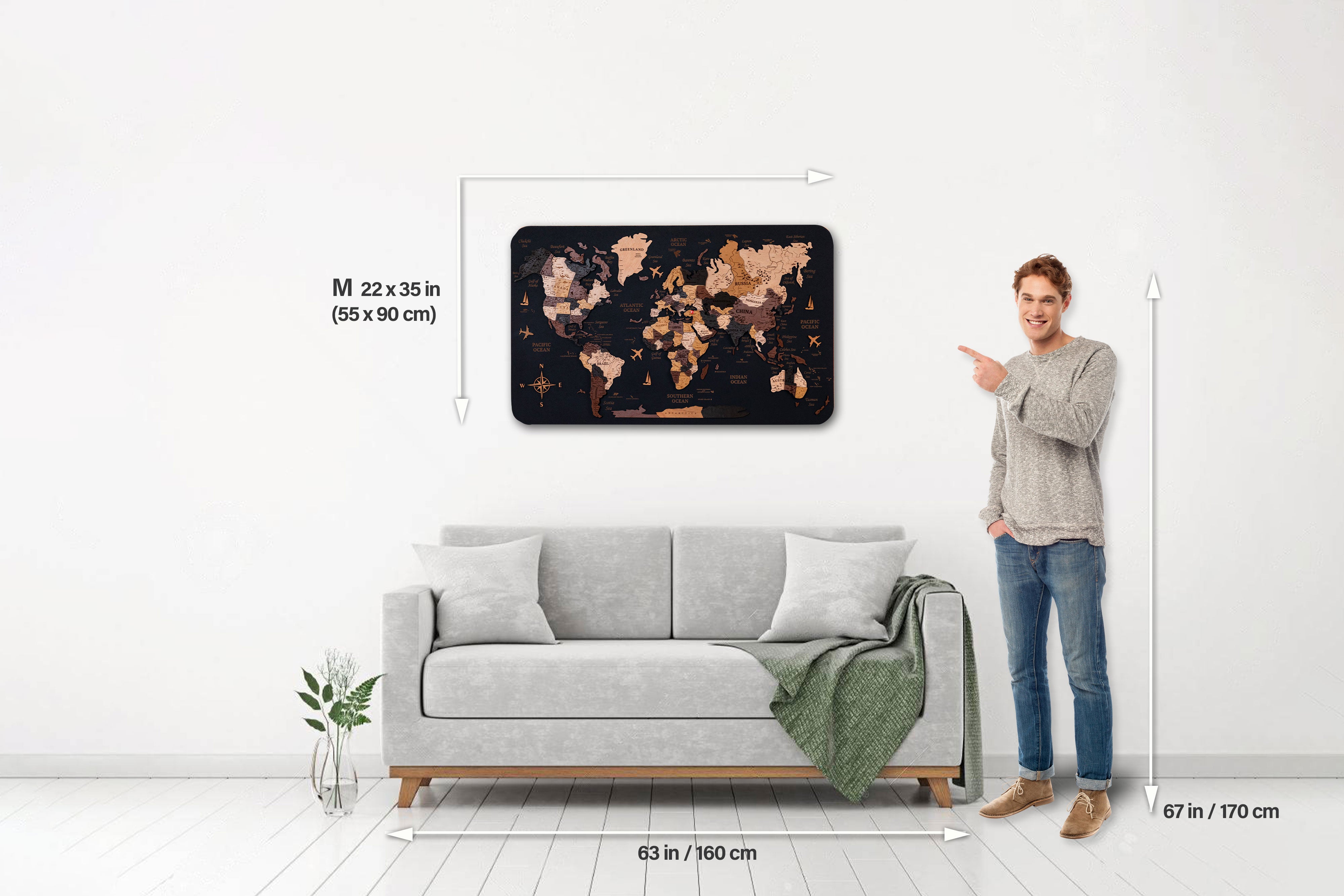 Wooden World Map on board