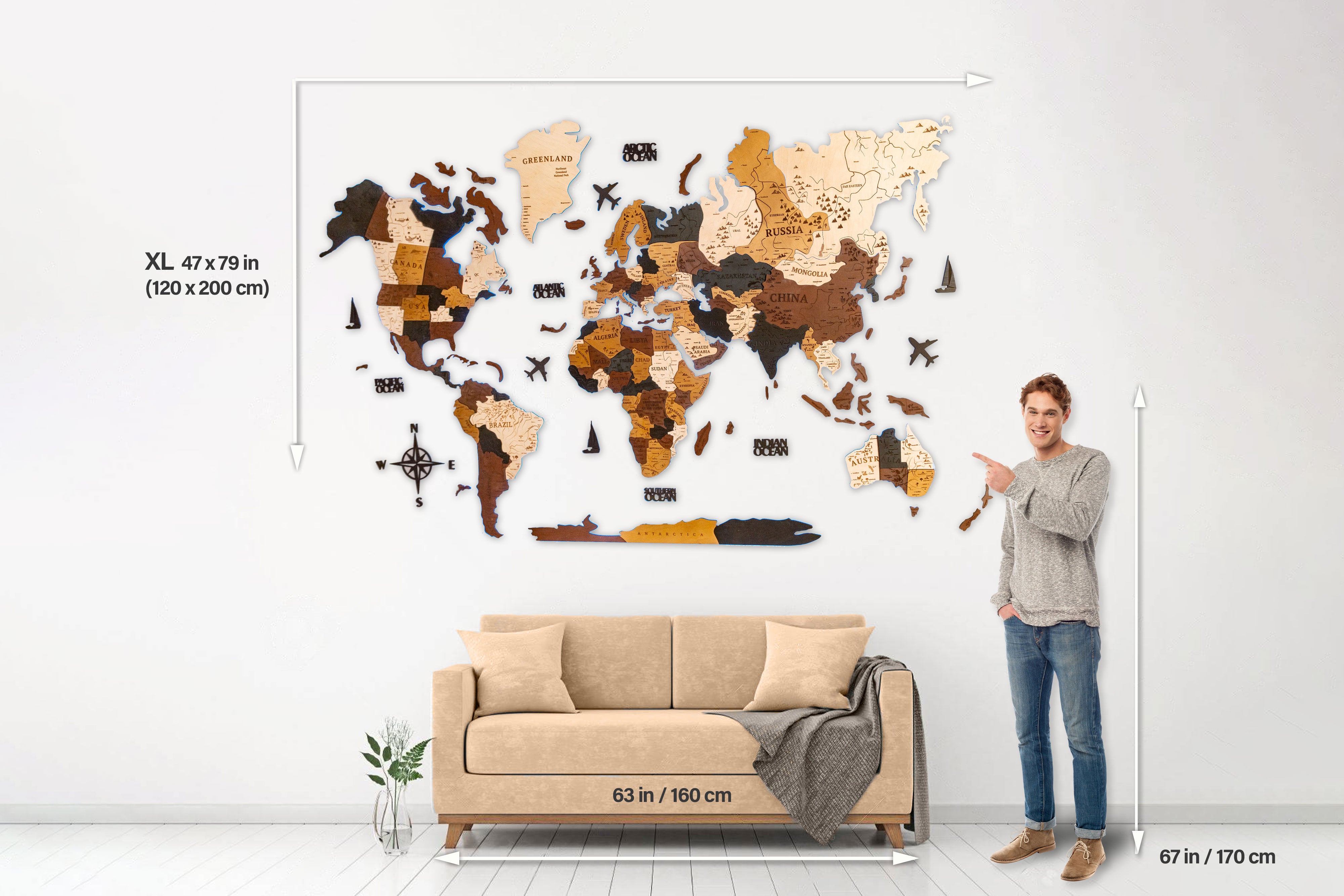 World Map Cork Led