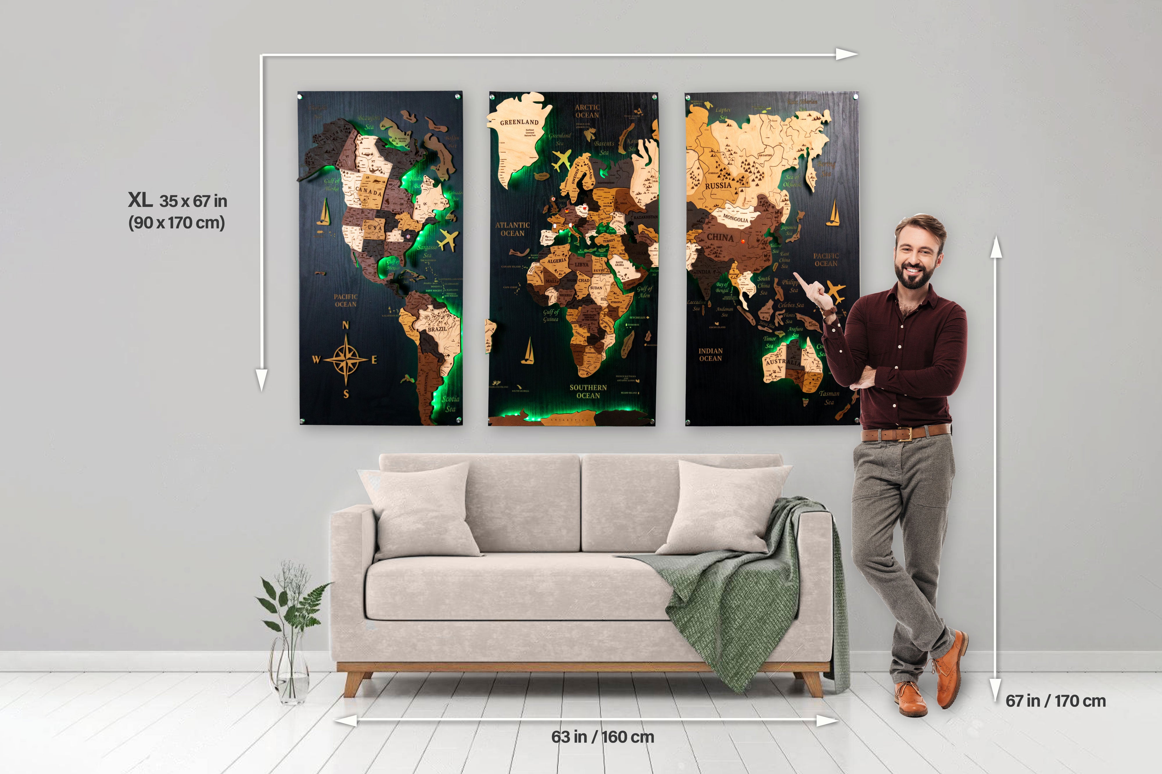 World Map Set Of 3 Cork