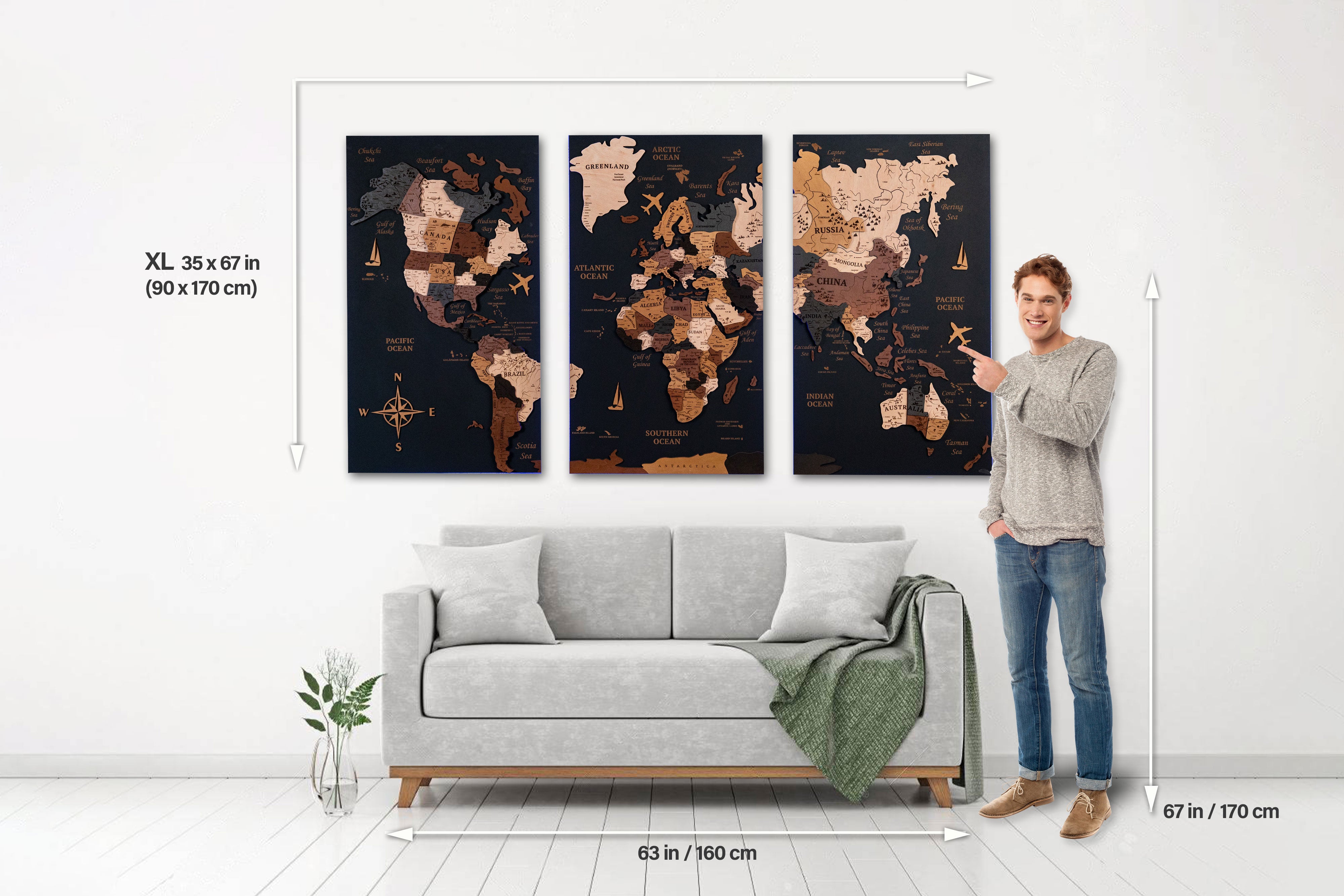 Wooden World Map on board