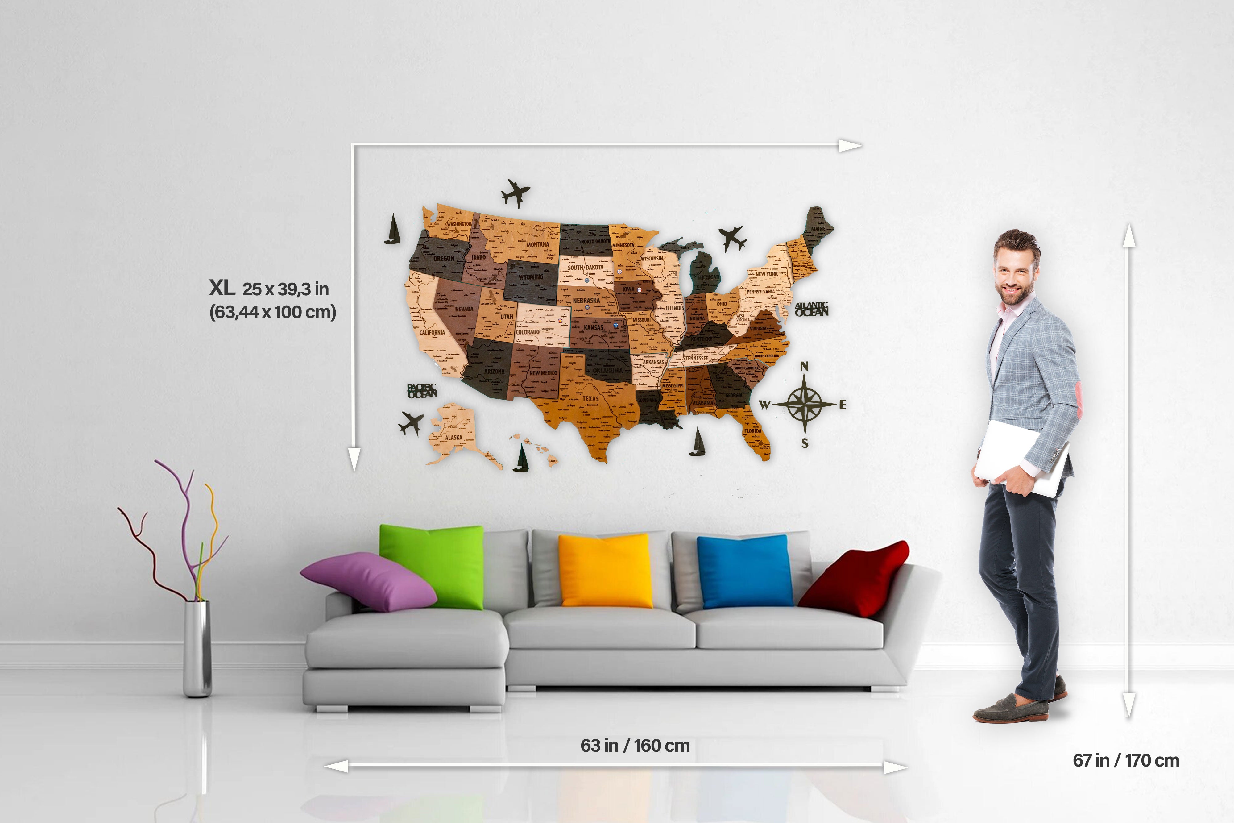 USA Wooden Map LED