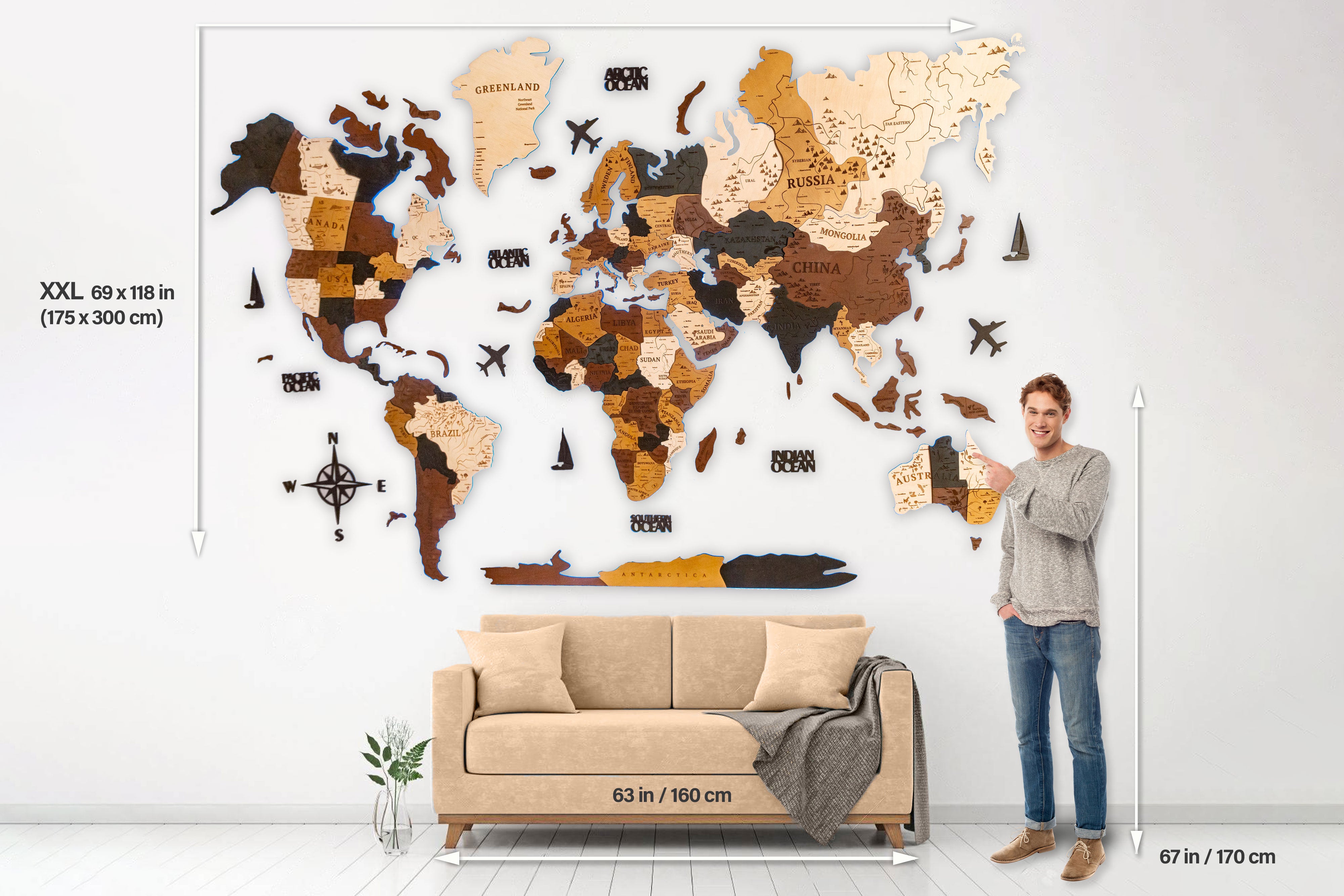 World Map Cork Led