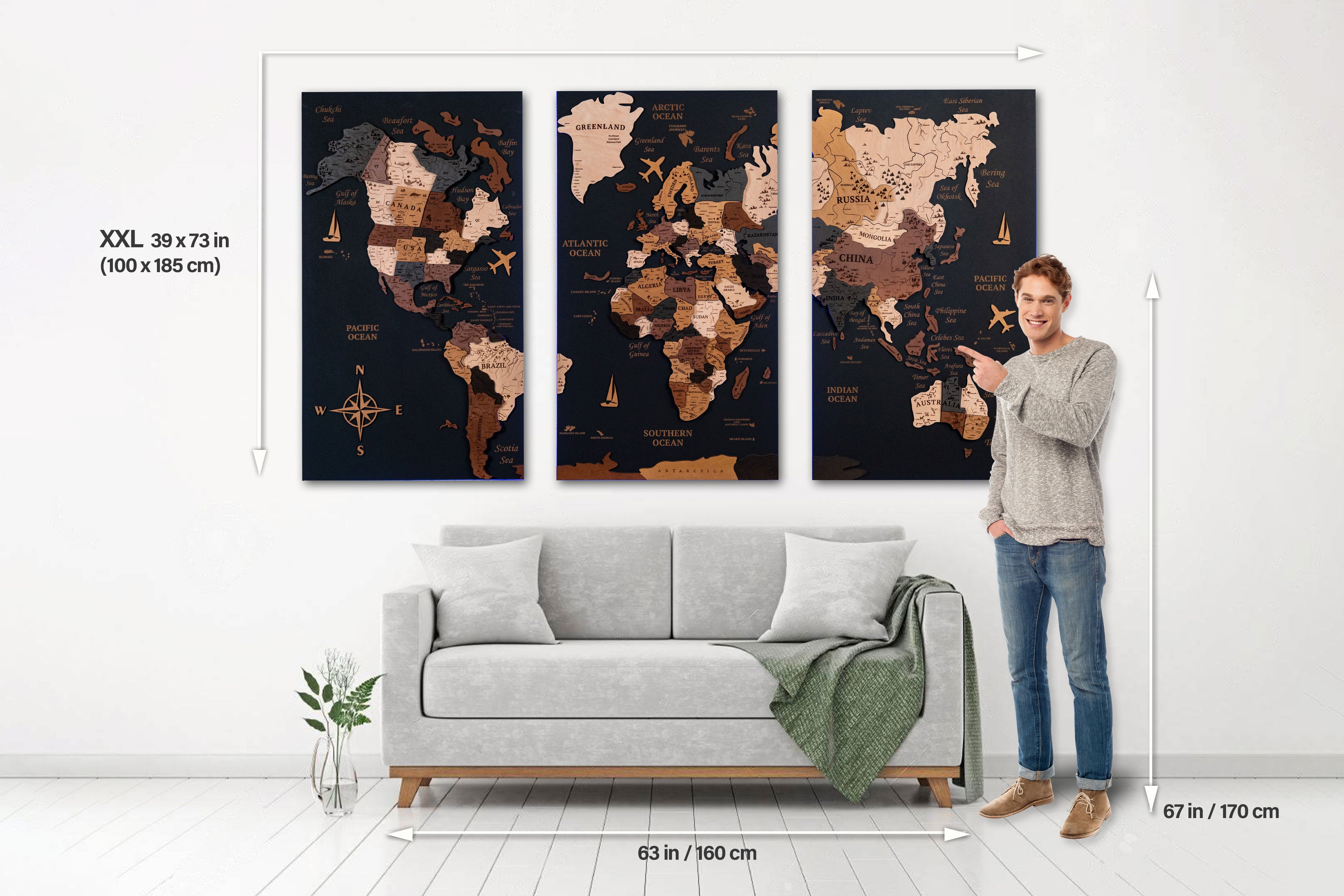 Wooden World Map on board