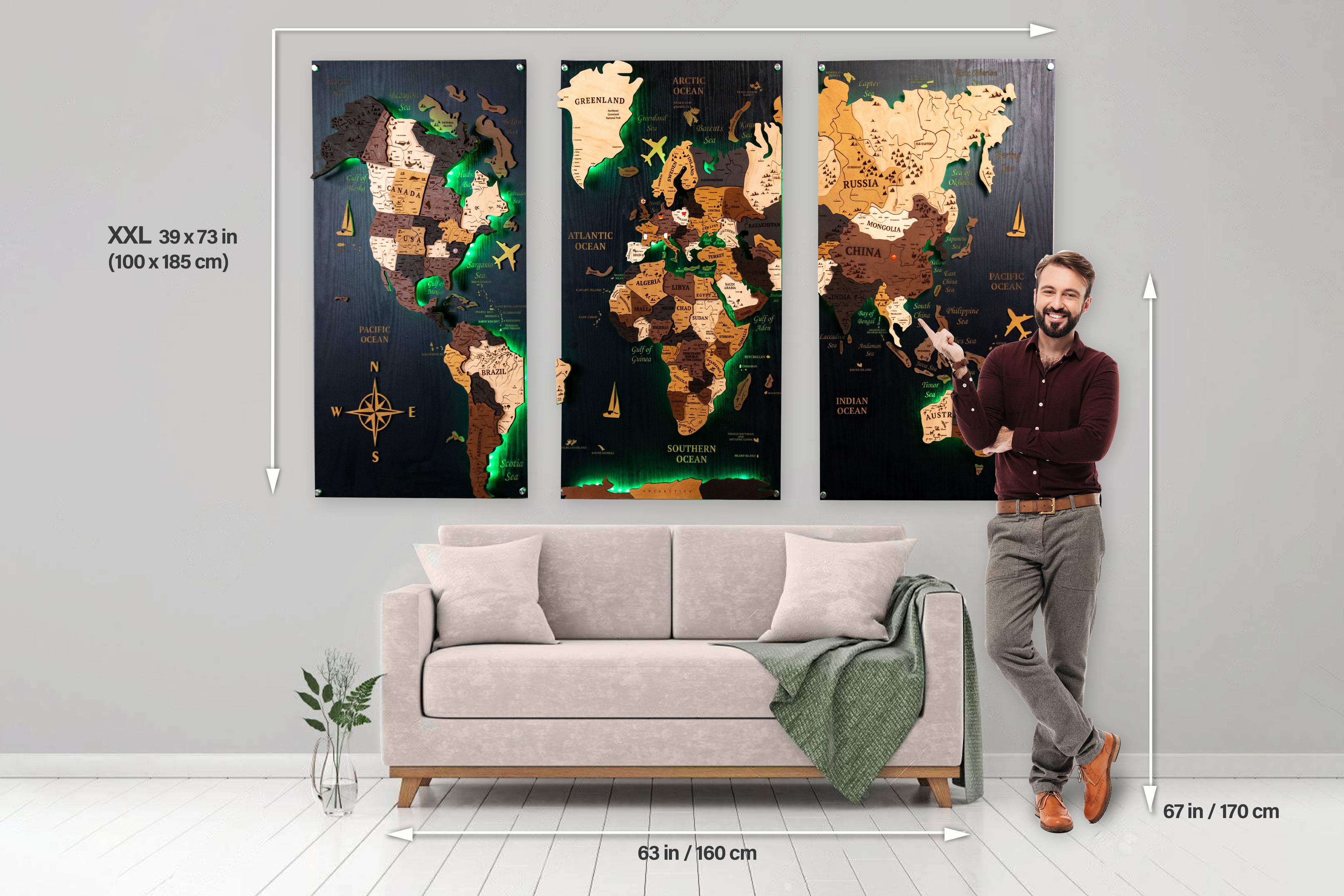 World Map Set Of 3 Cork