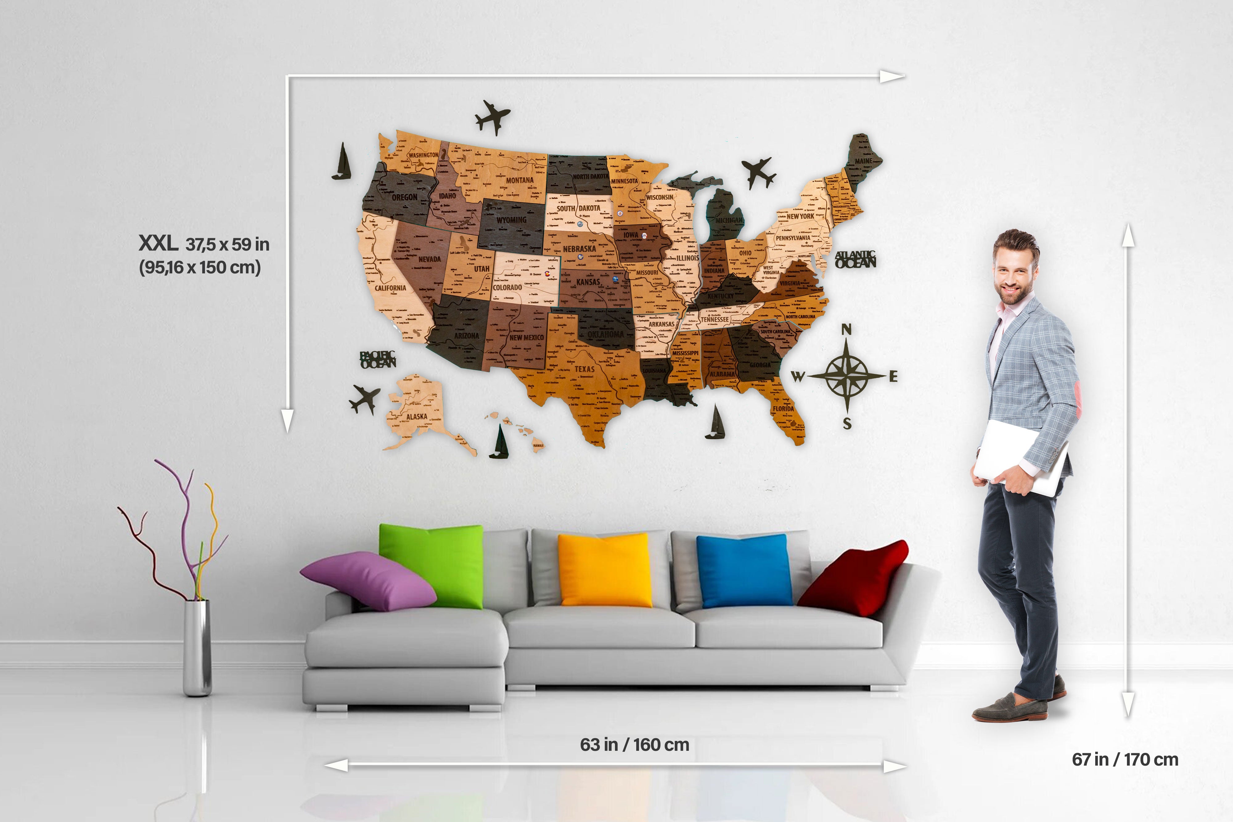 USA Wooden Map LED