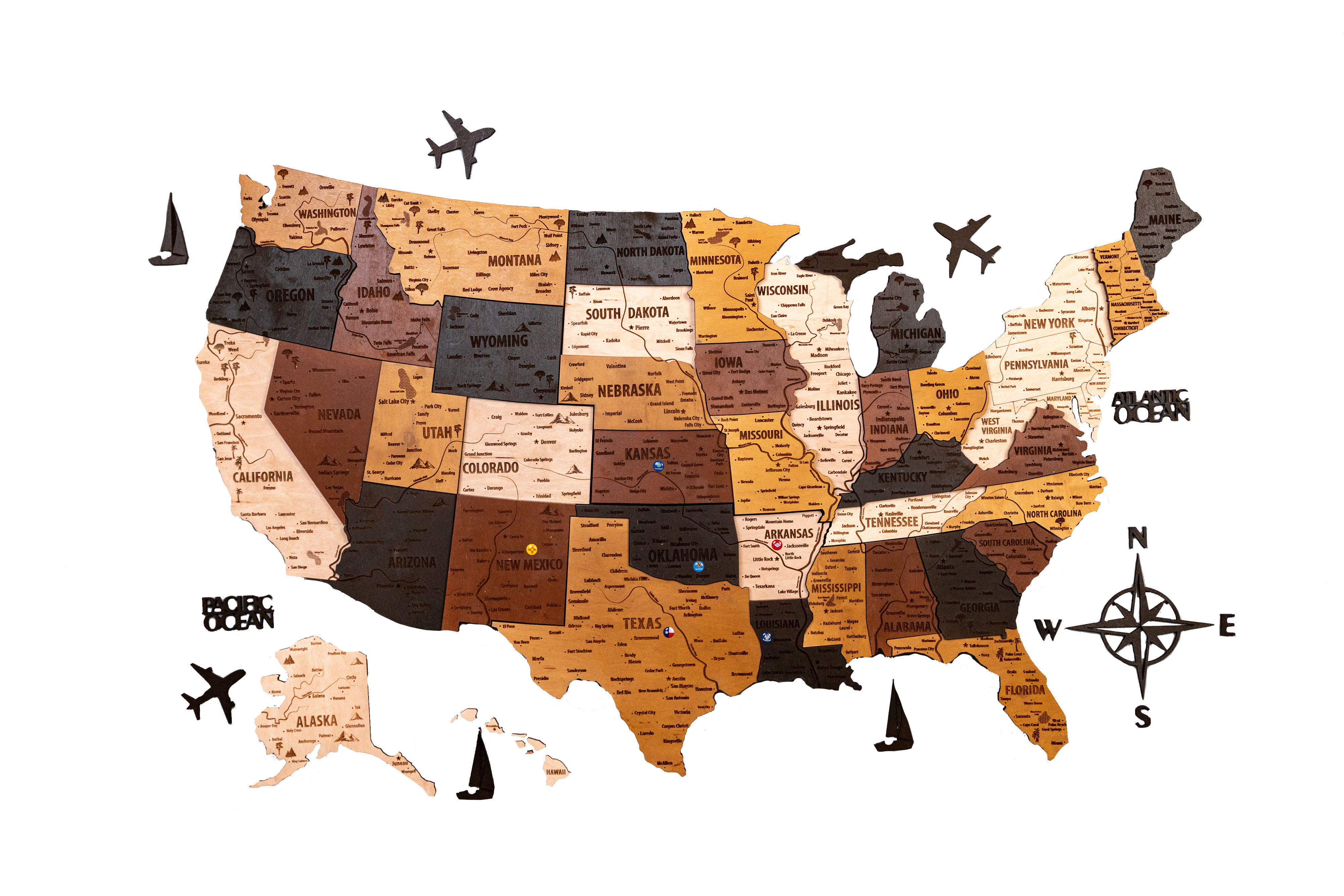USA Wooden Map LED