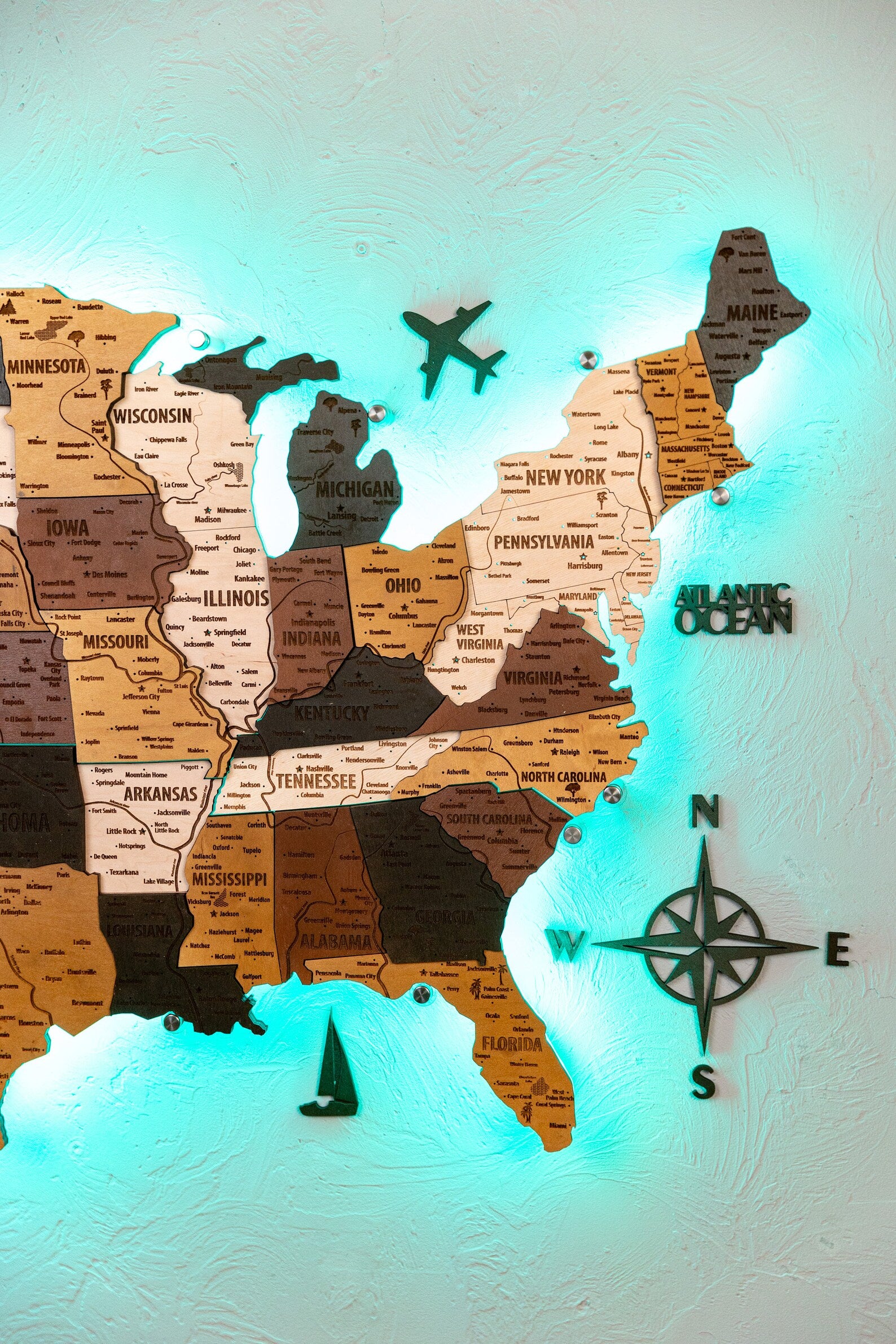 USA Wooden Map LED