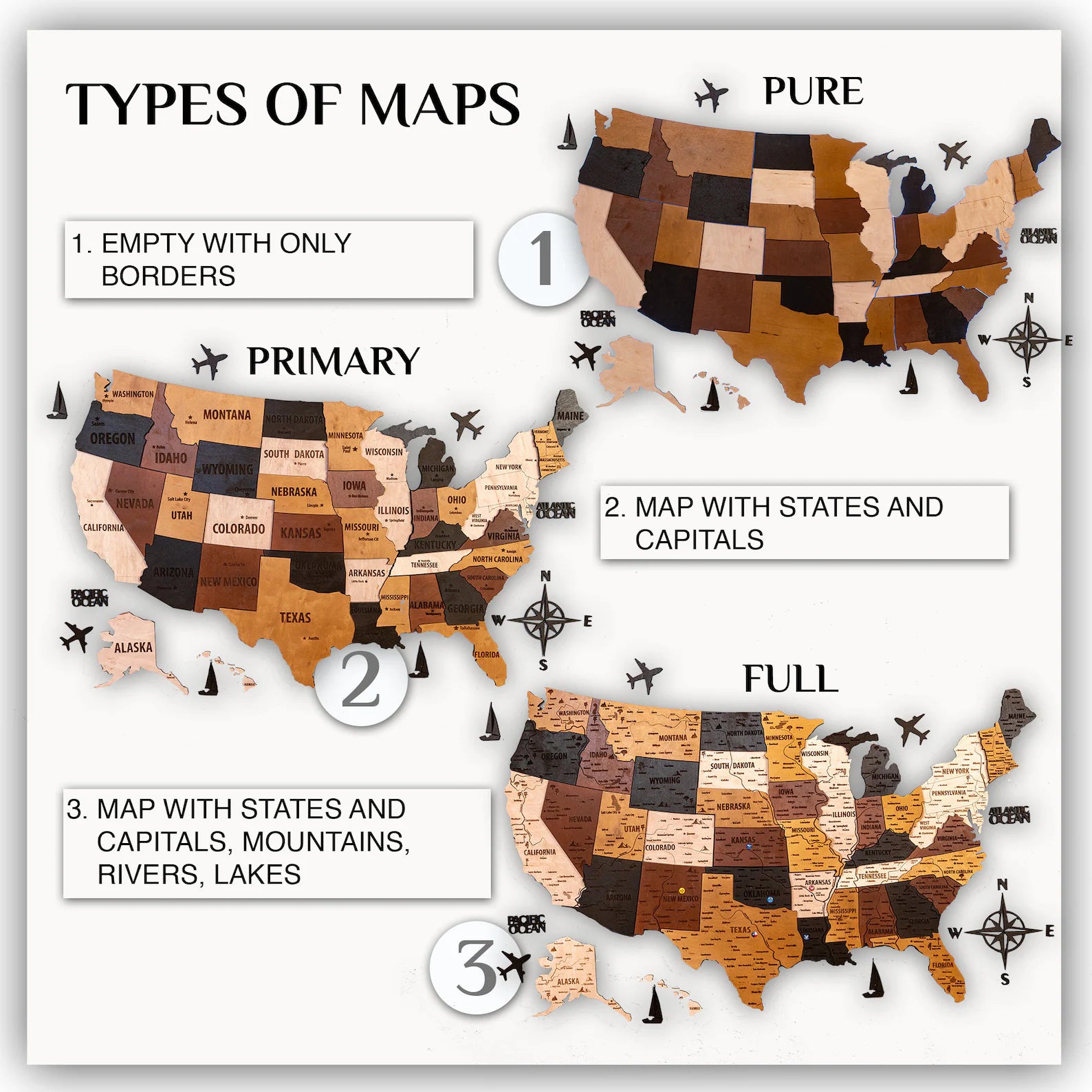 USA Wooden Map LED