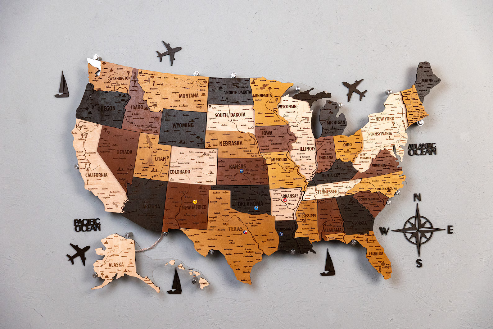 USA Wooden Map LED