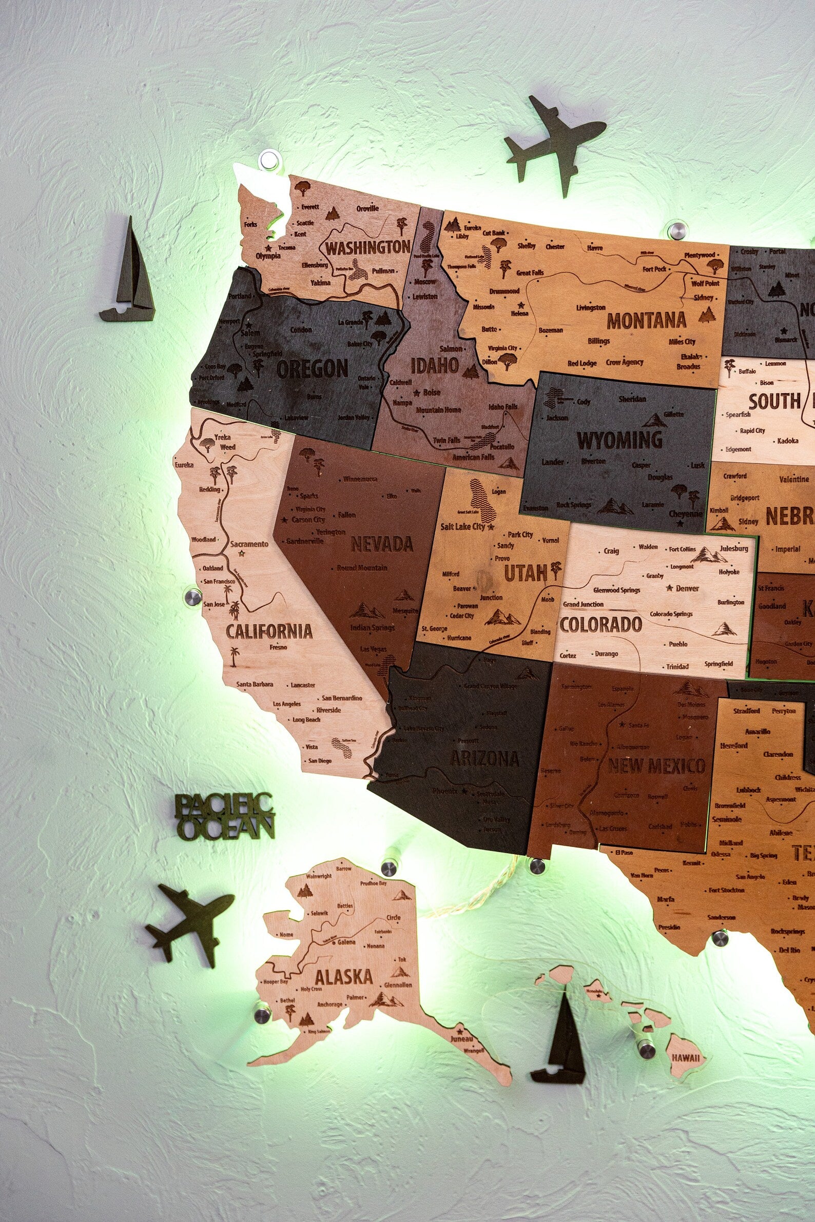 USA Wooden Map LED