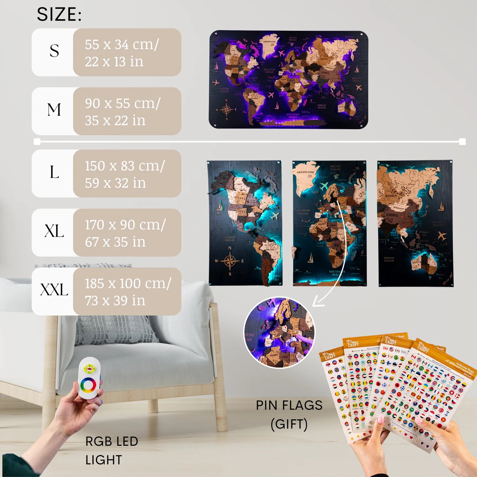 Levitate Wooden World Map