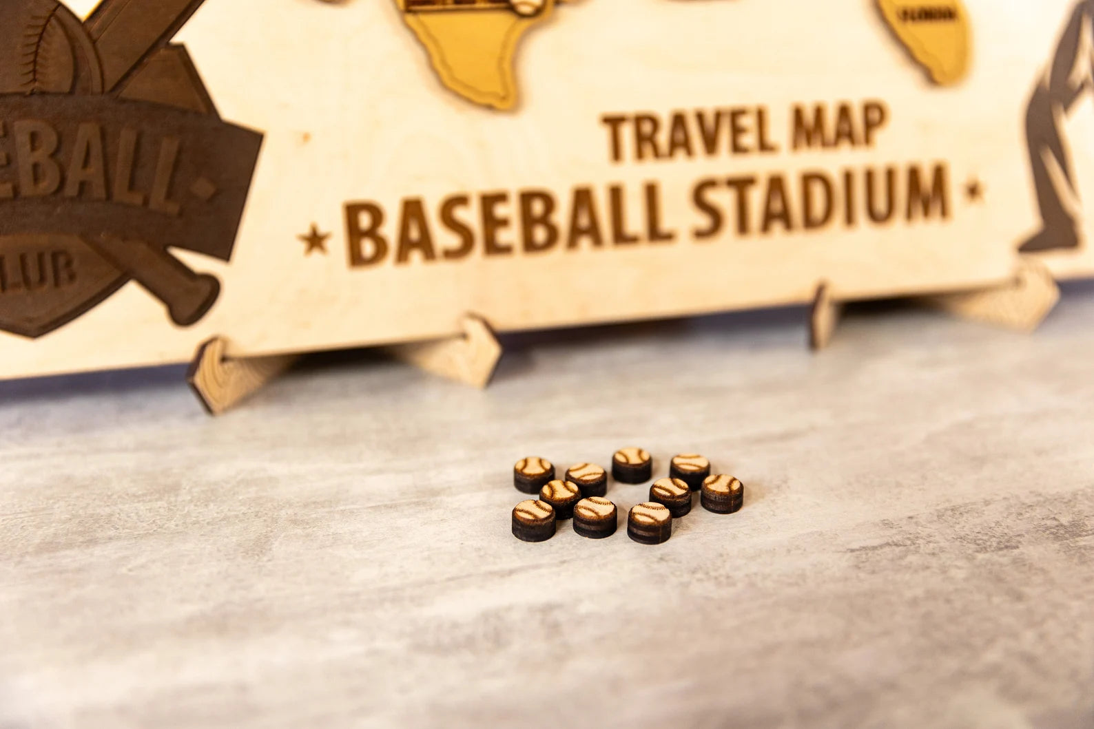 Wooden Baseball Stadium Tracker Map