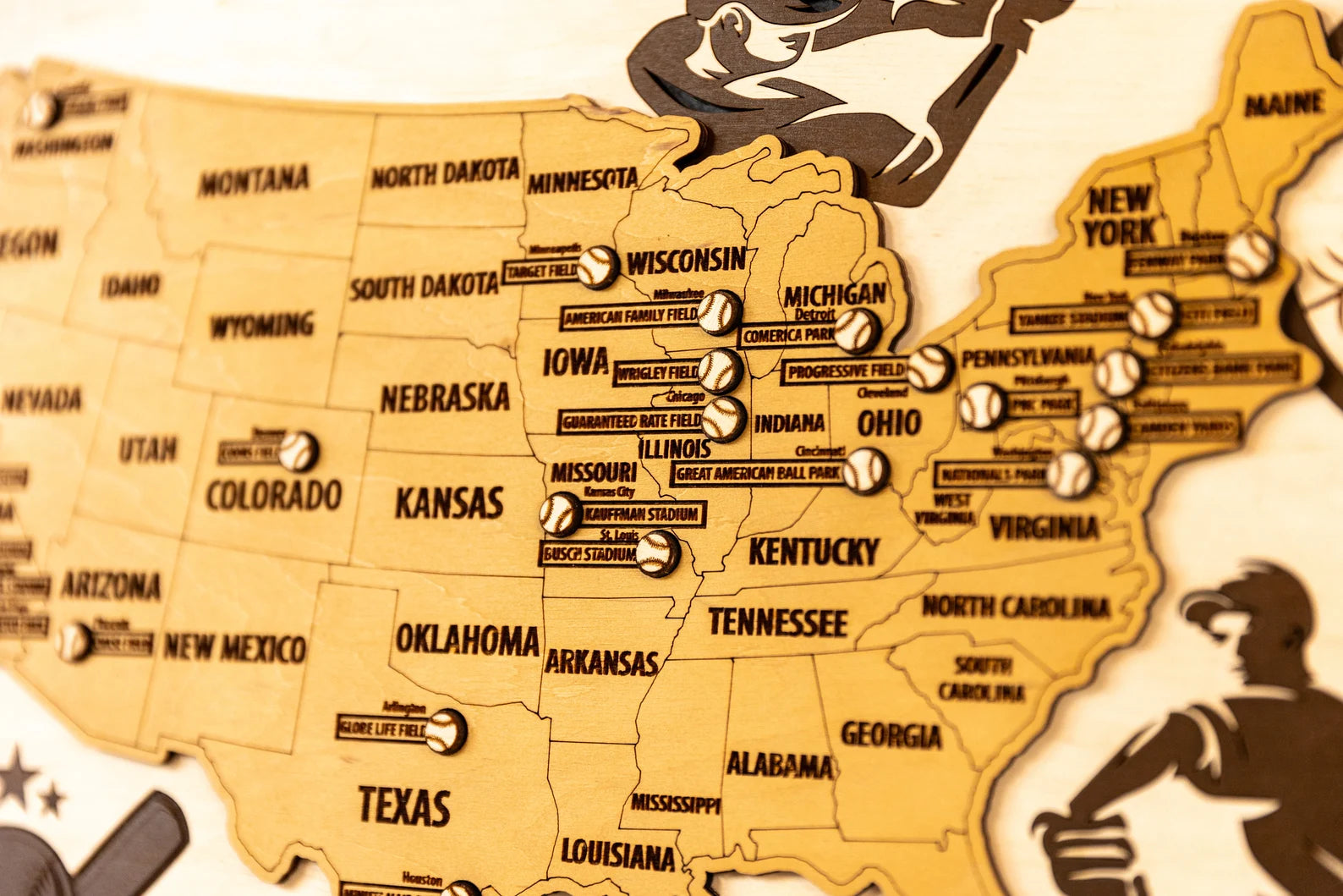 Wooden Baseball Stadium Tracker Map