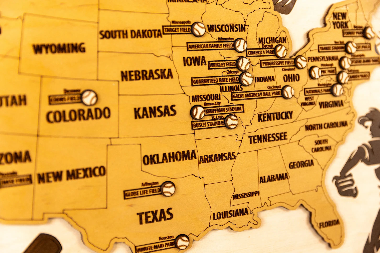 Wooden Baseball Stadium Tracker Map