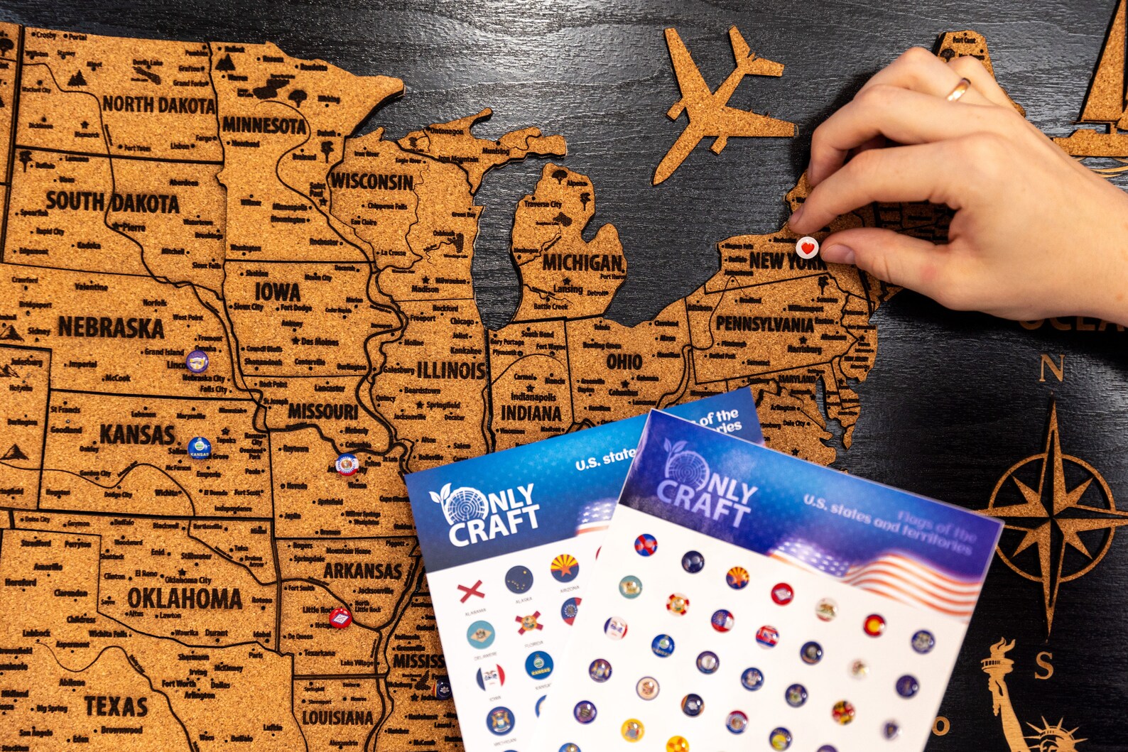 USA Wooden Map on board