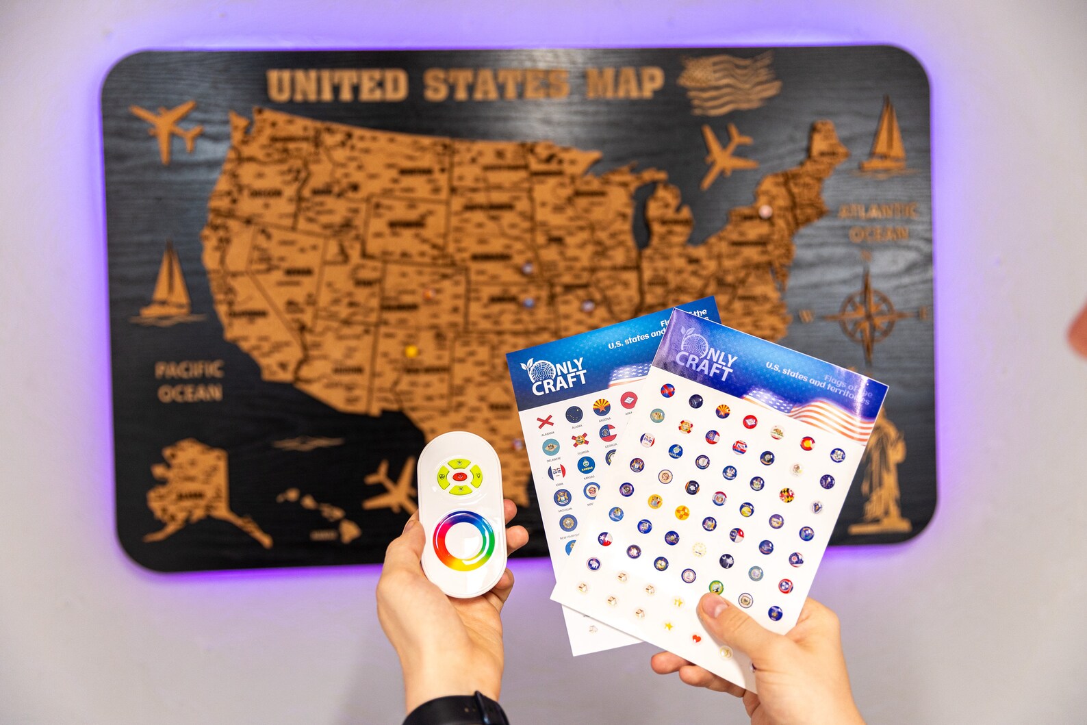 USA Wooden Map on board