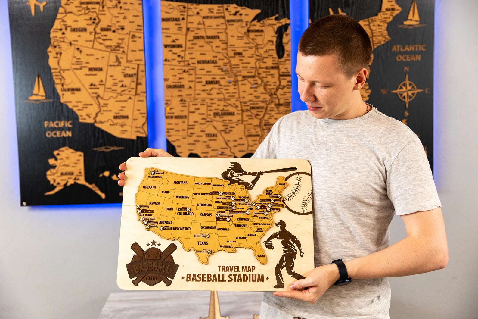 Wooden Baseball Stadium Tracker Map