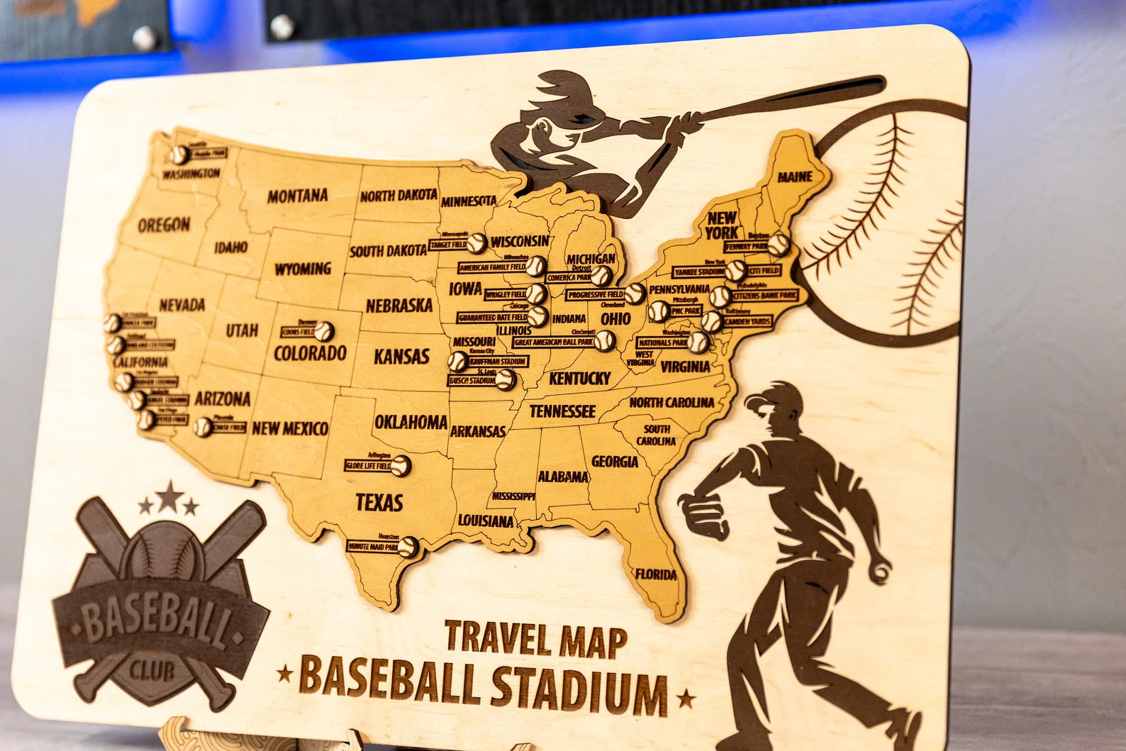 Wooden Baseball Stadium Tracker Map
