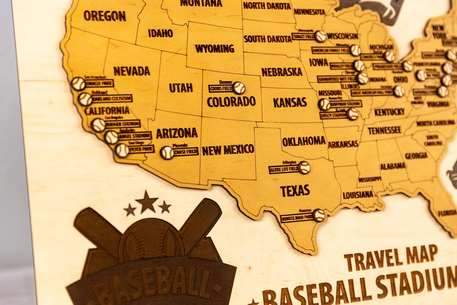 Wooden Baseball Stadium Tracker Map