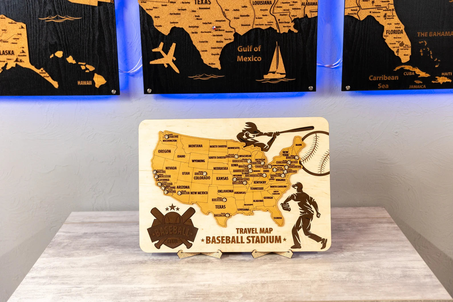 Wooden Baseball Stadium Tracker Map