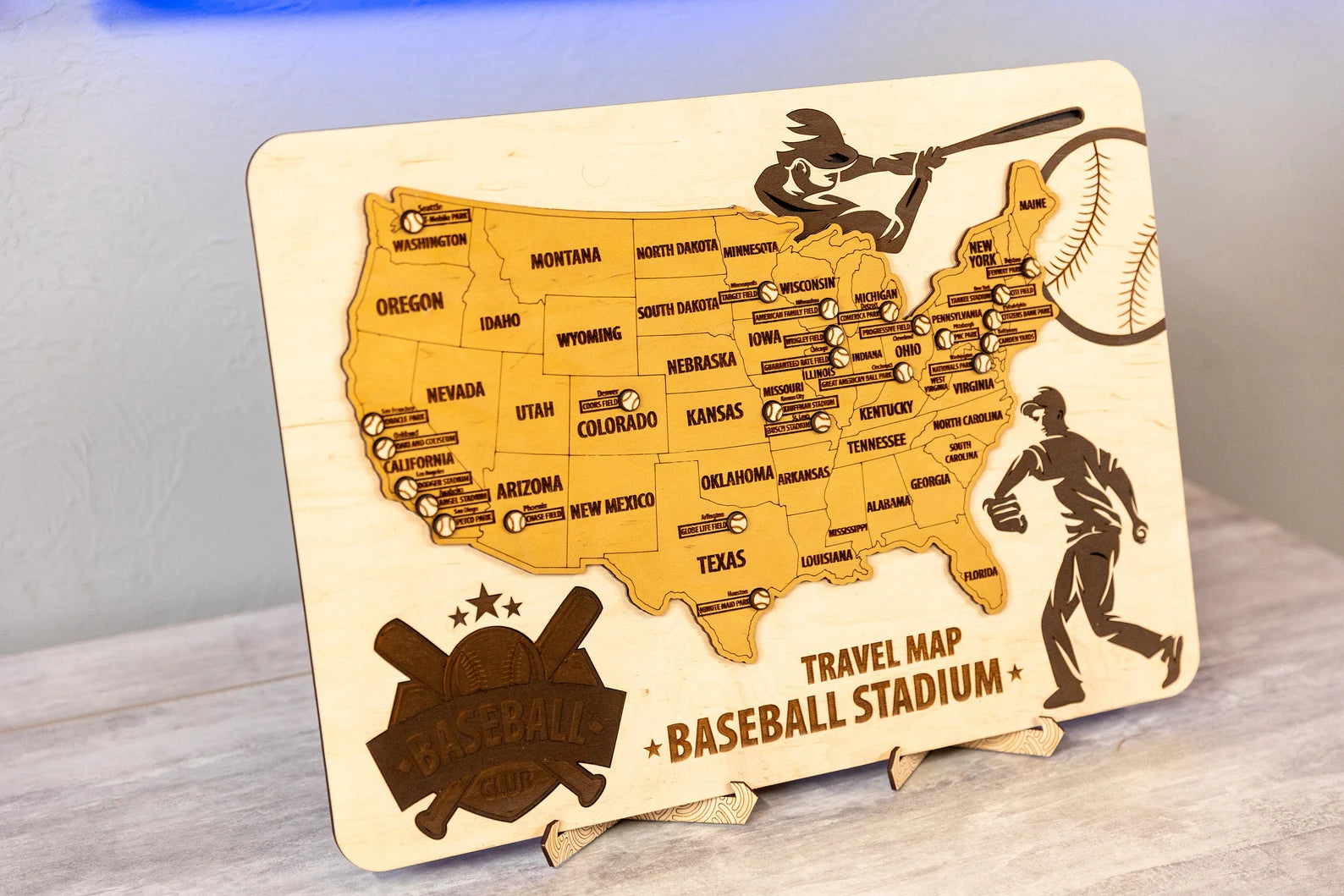 Wooden Baseball Stadium Tracker Map