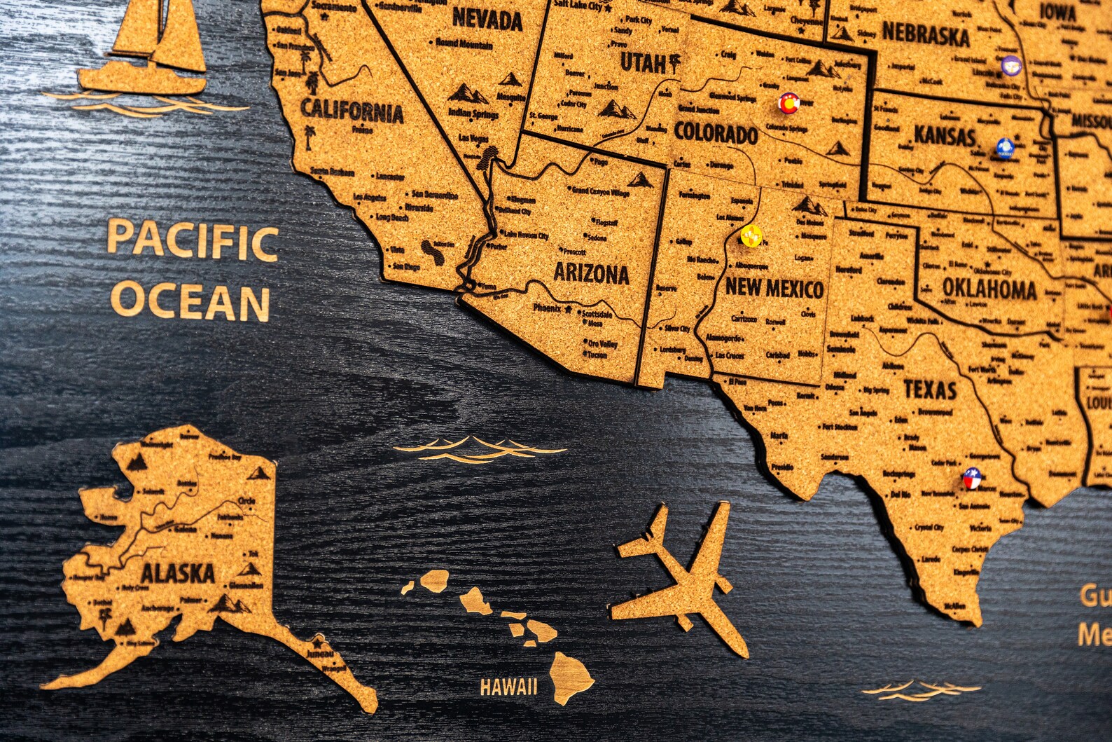 USA Wooden Map on board