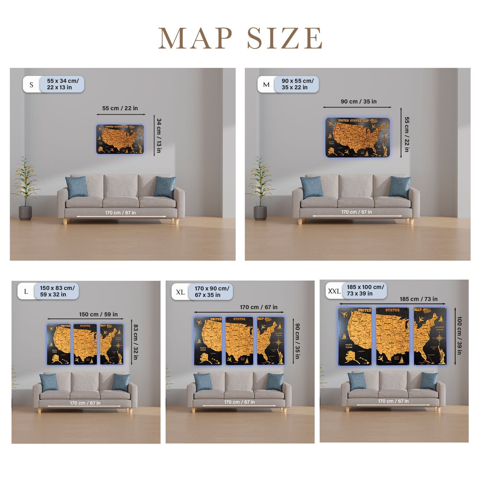 USA Wooden Map on board