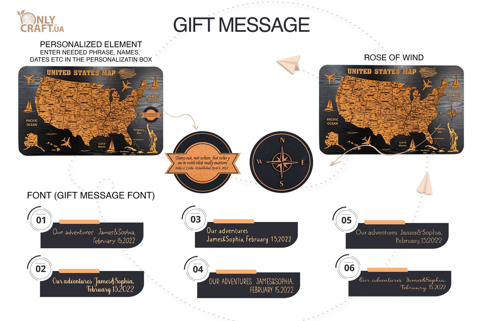 USA Wooden Map on board