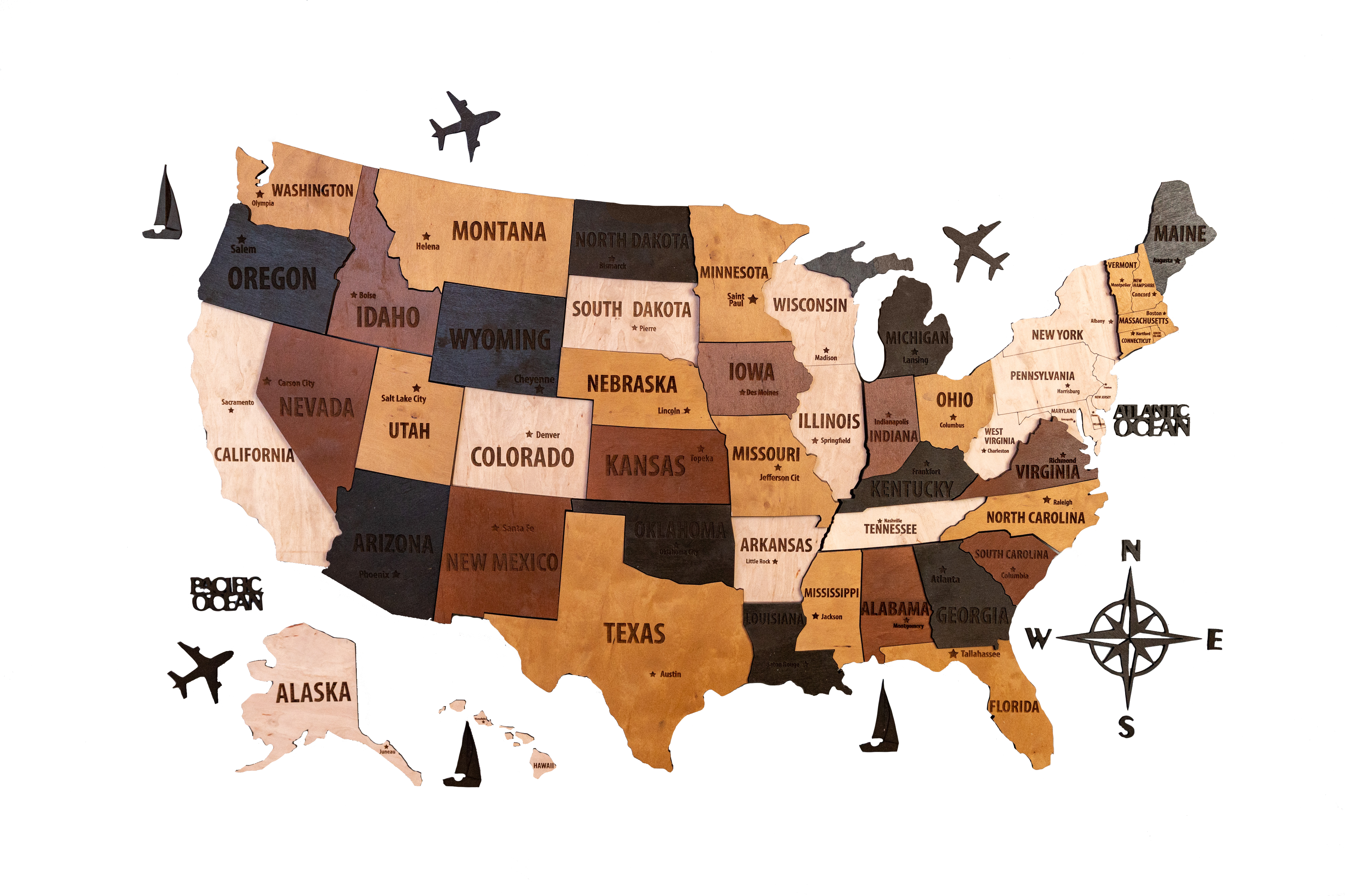 USA Wooden Map LED