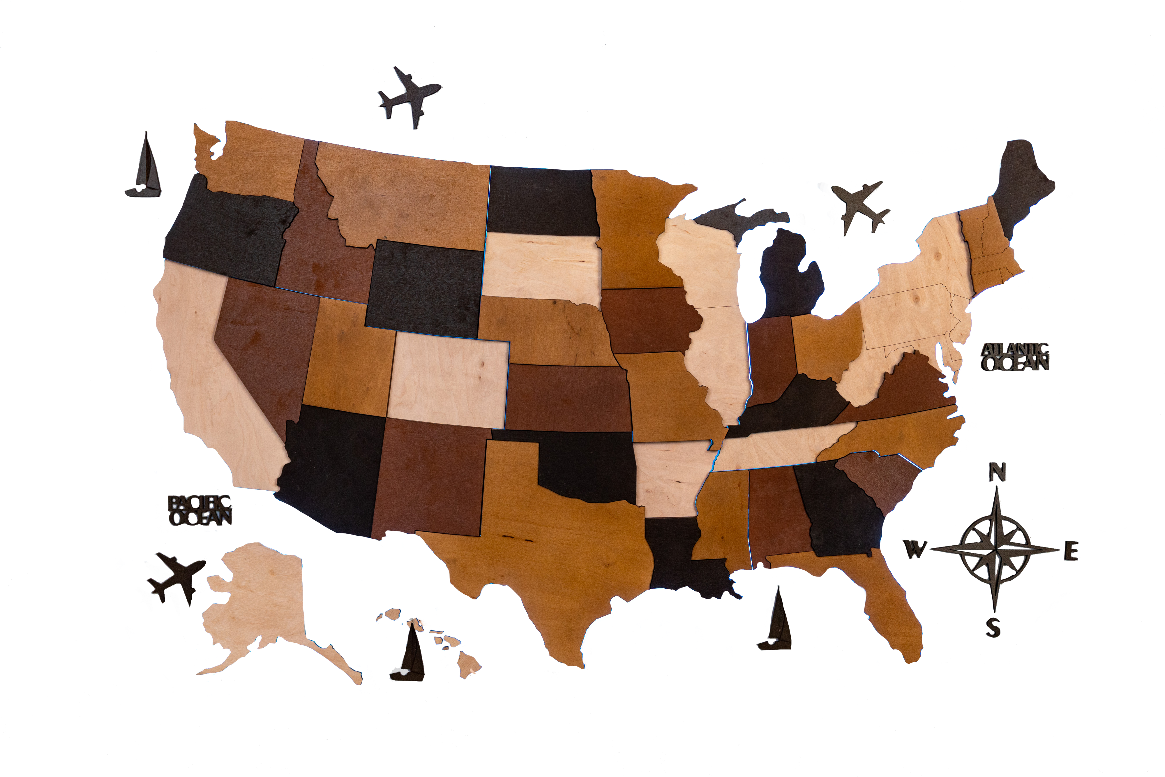 USA Wooden Map LED