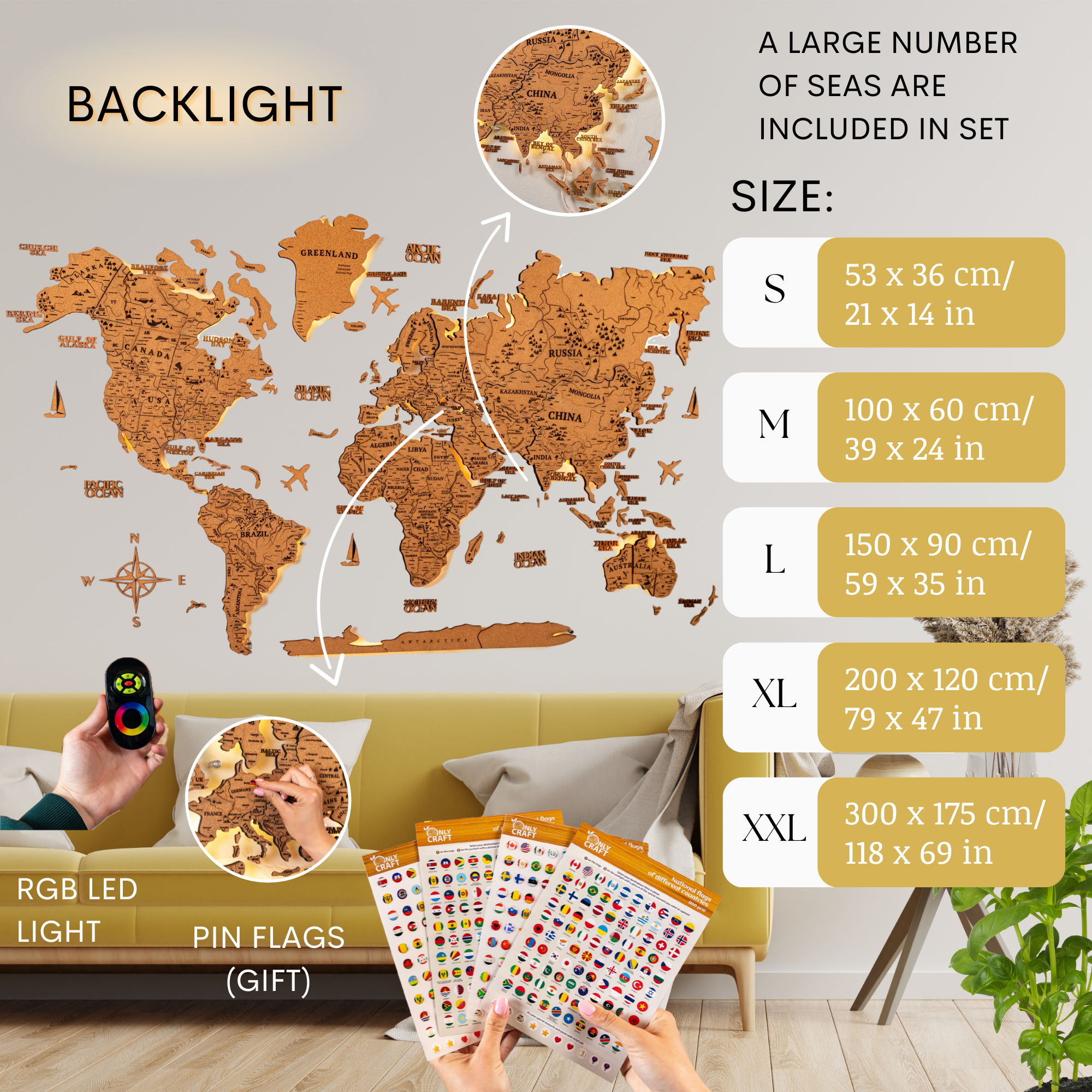 World Map Cork Led
