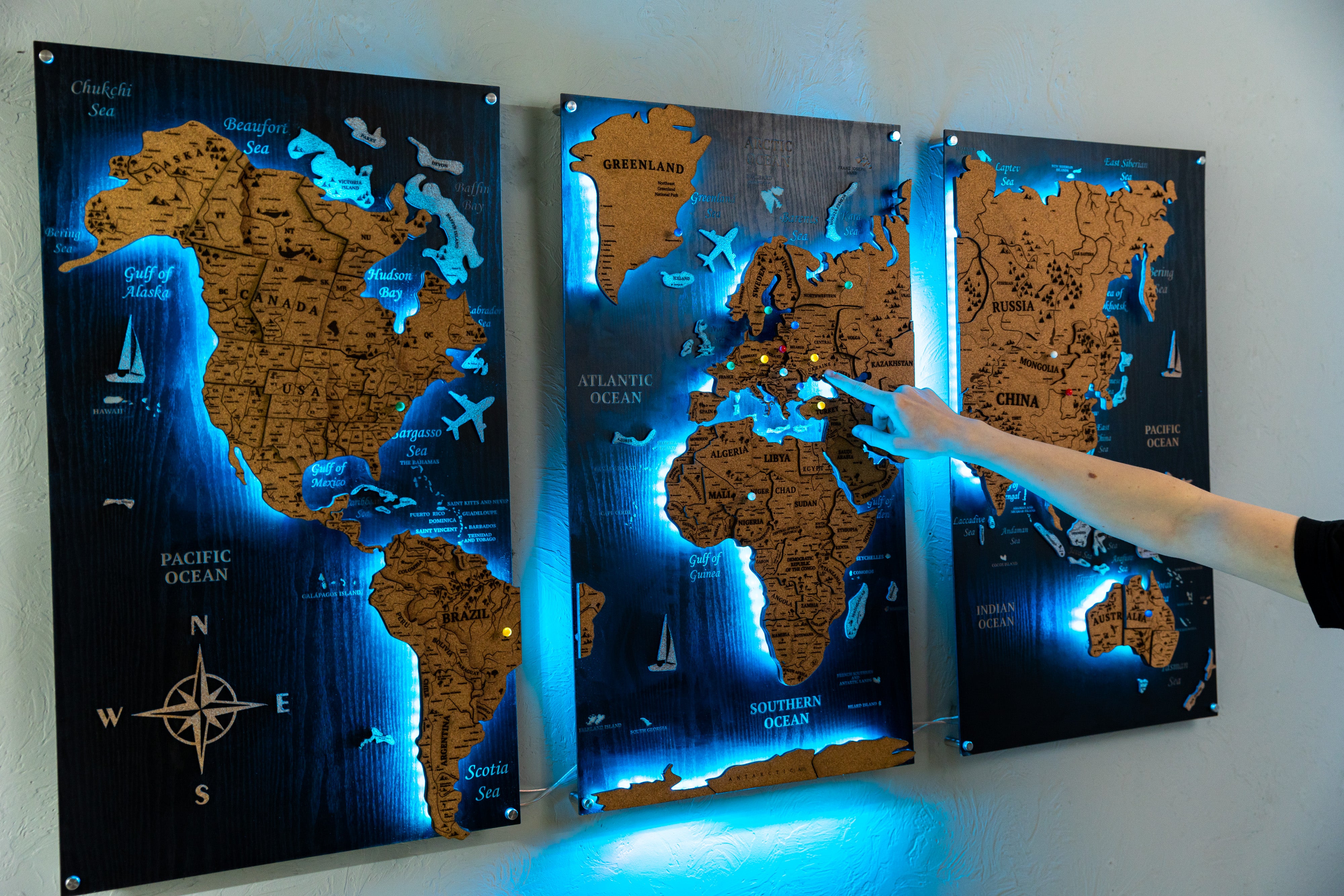 World Map Set Of 3 Cork