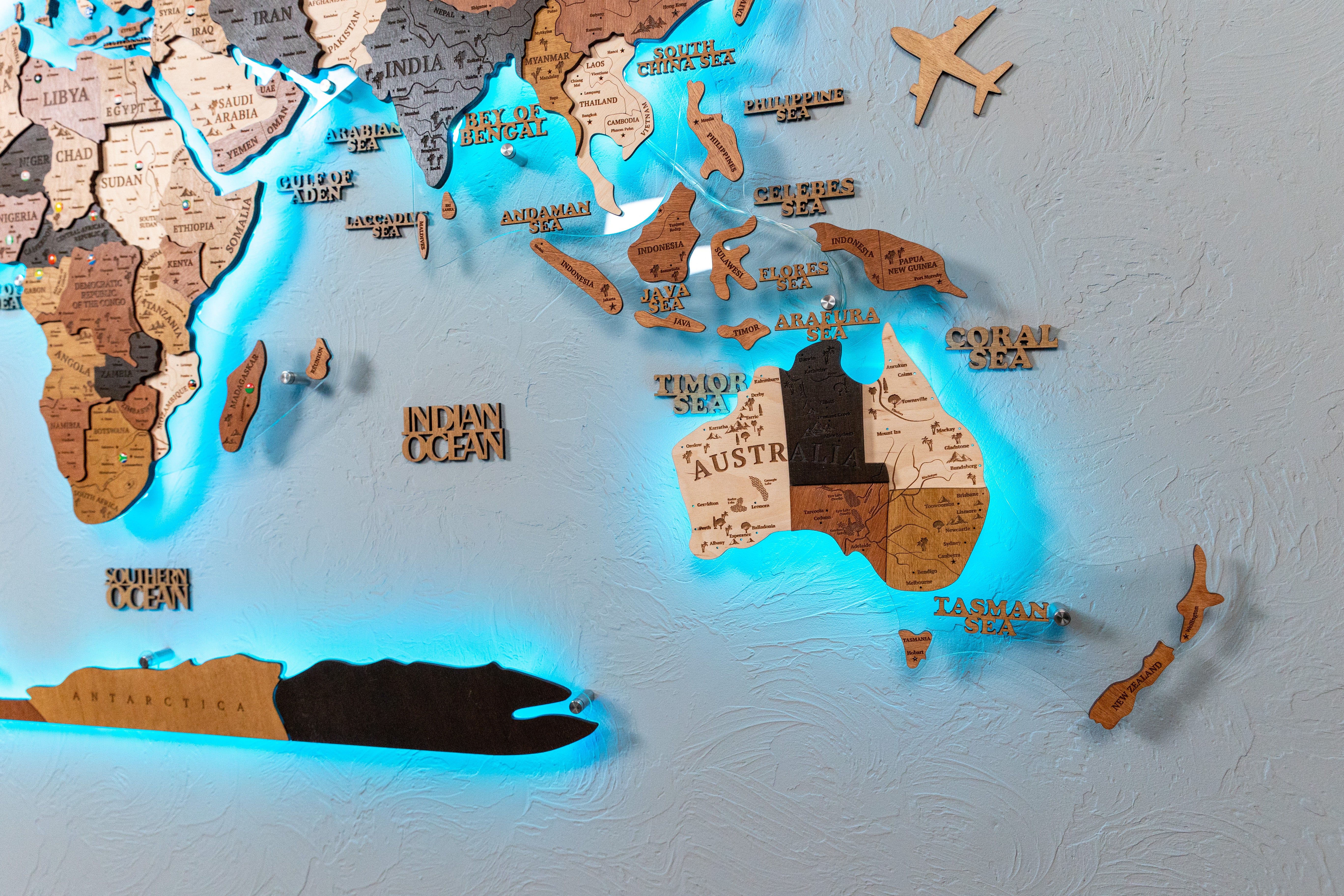Led Wooden world map