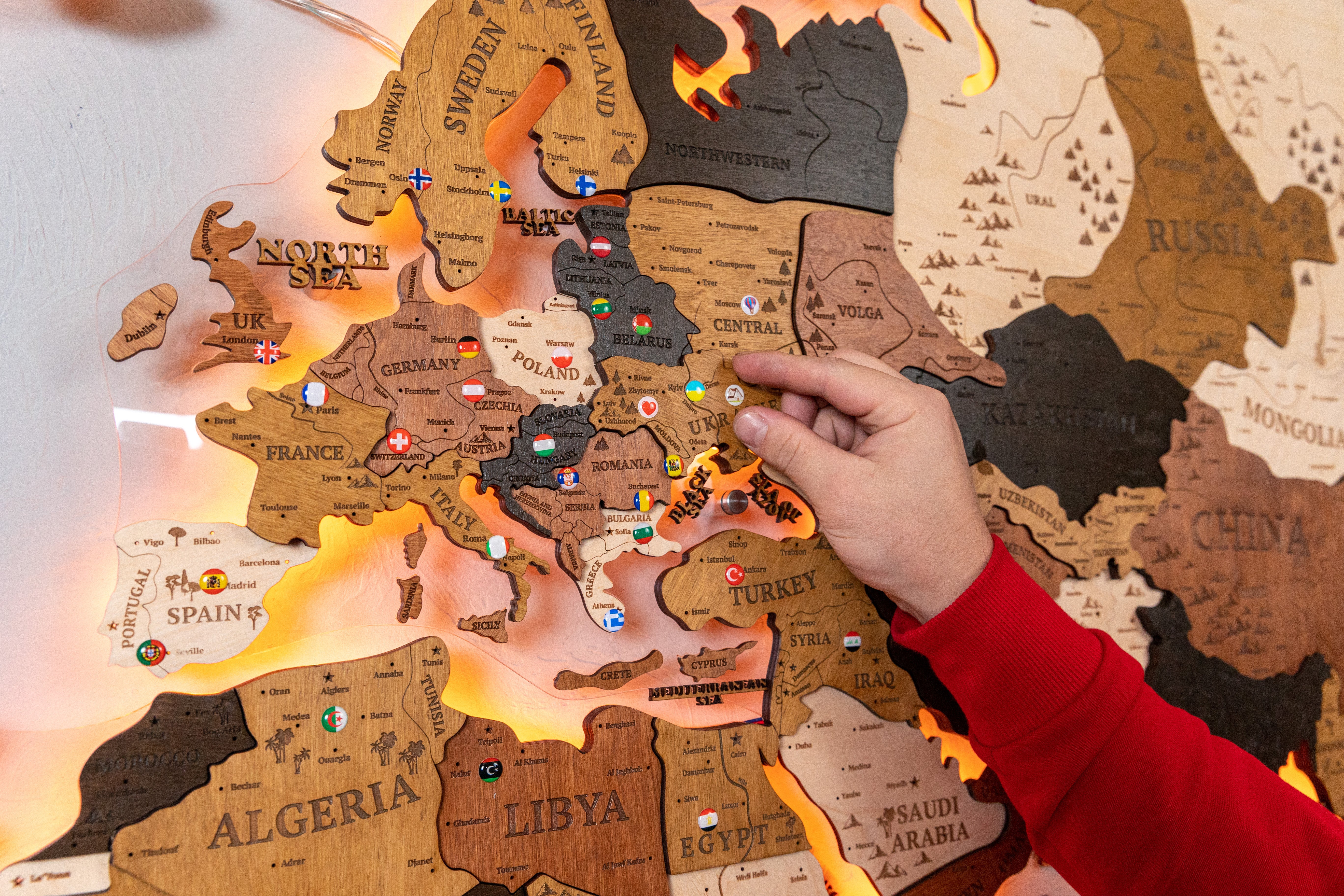 Led Wooden world map