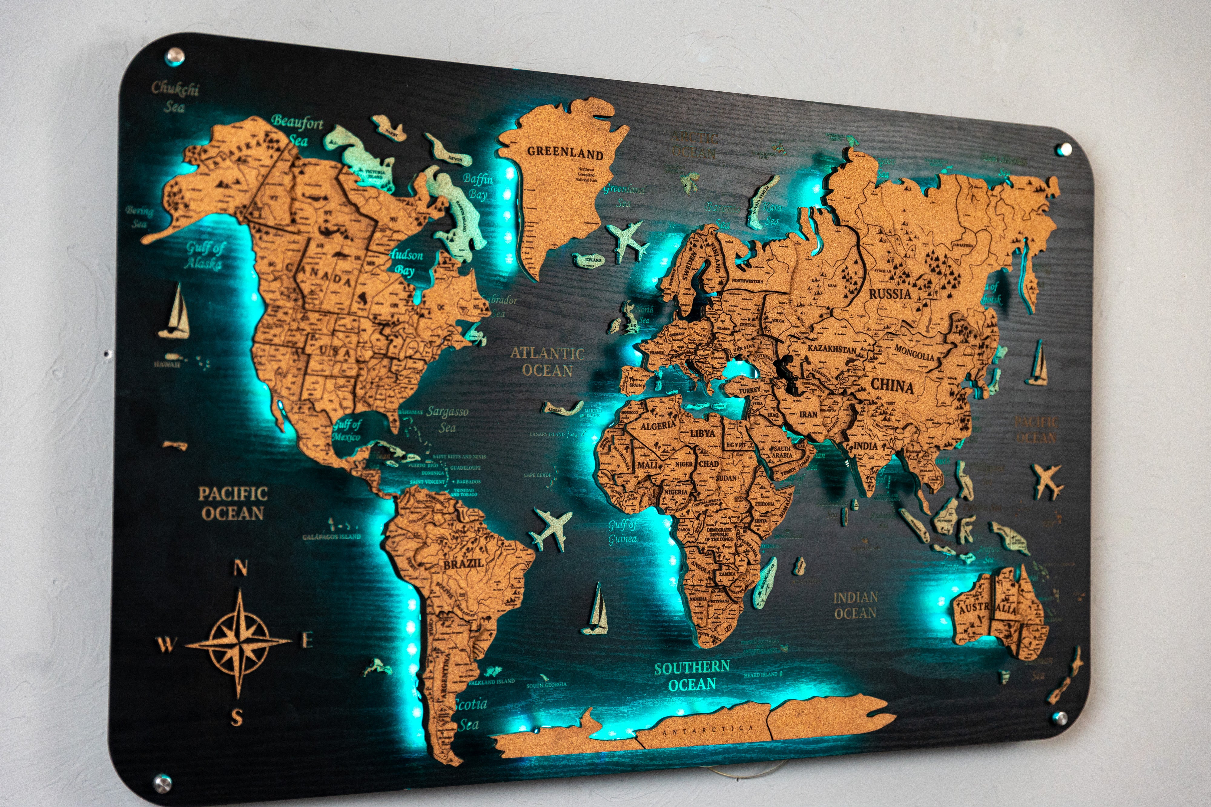 World Map Set Of 3 Cork