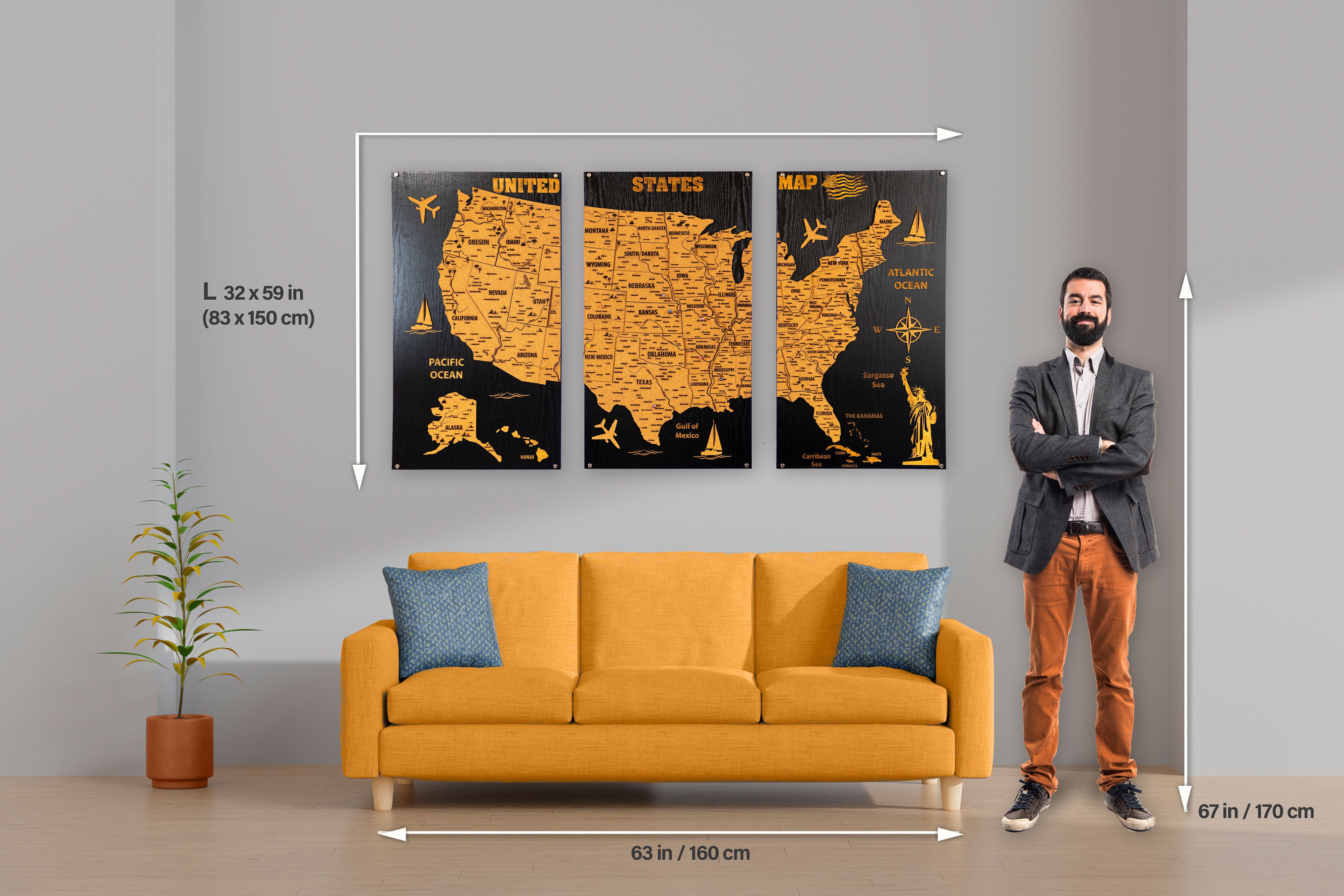 USA Wooden Map on board