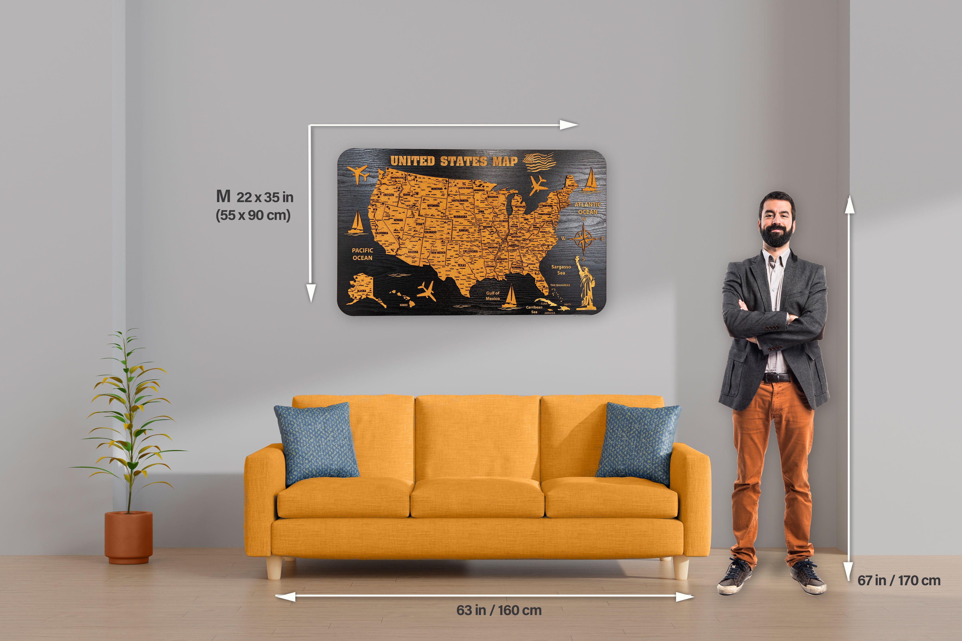 USA Wooden Map on board
