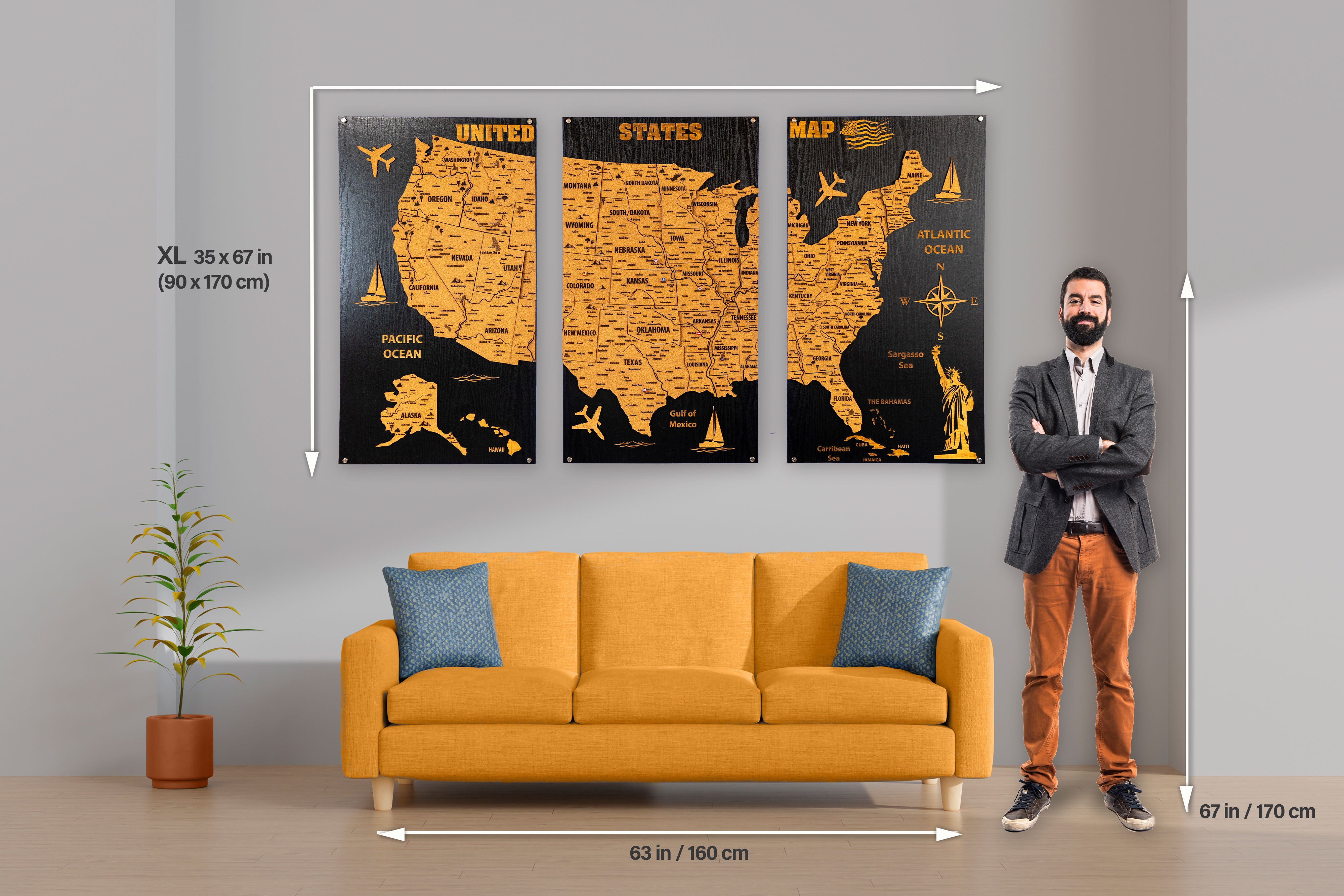 USA Wooden Map on board