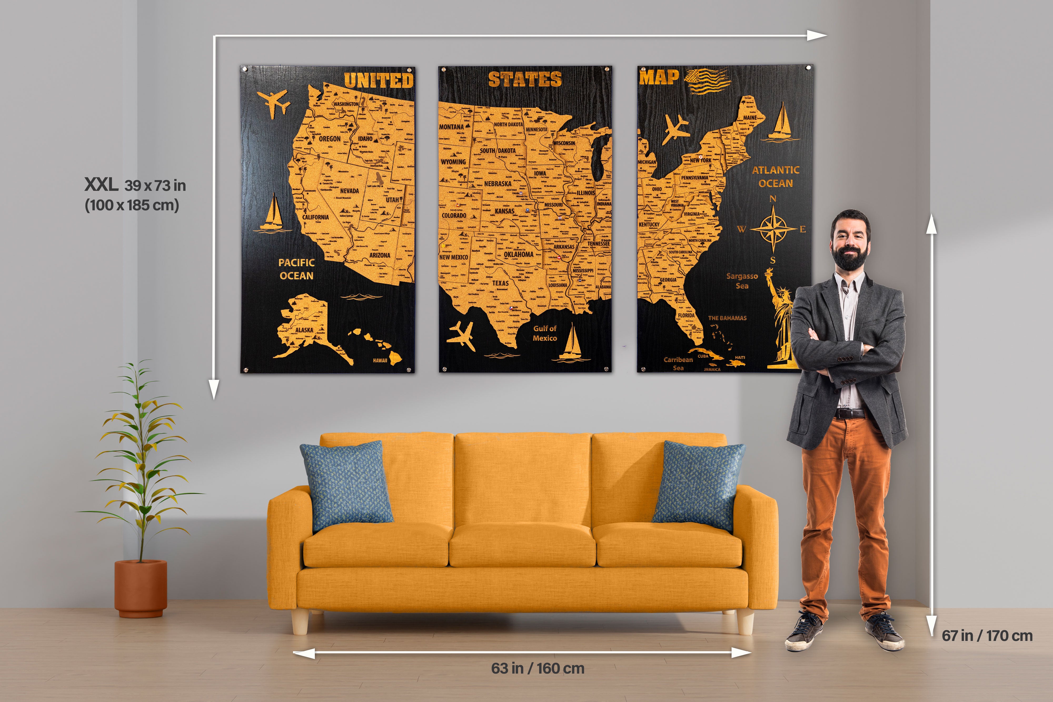 USA Wooden Map on board