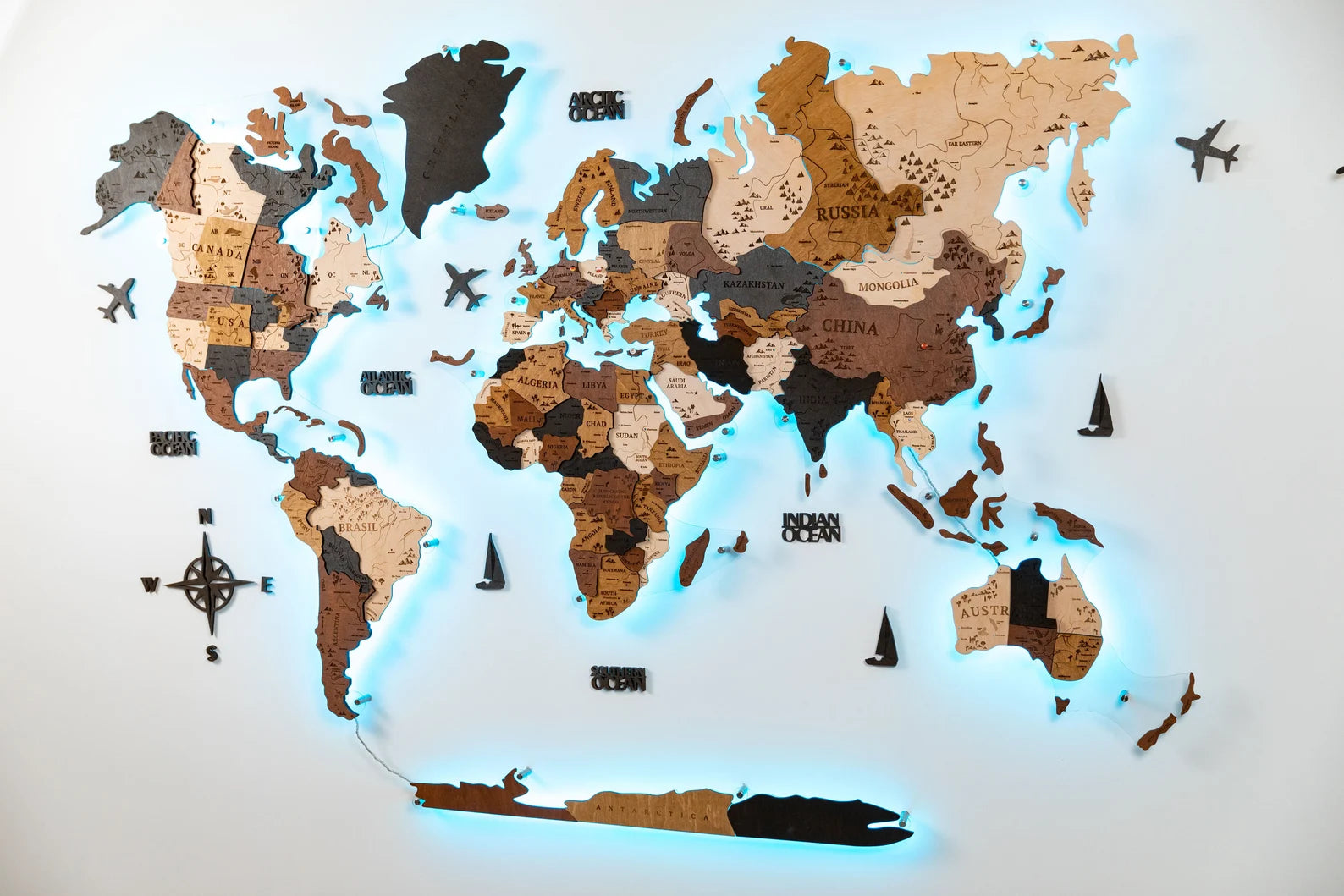 Led Wooden world map